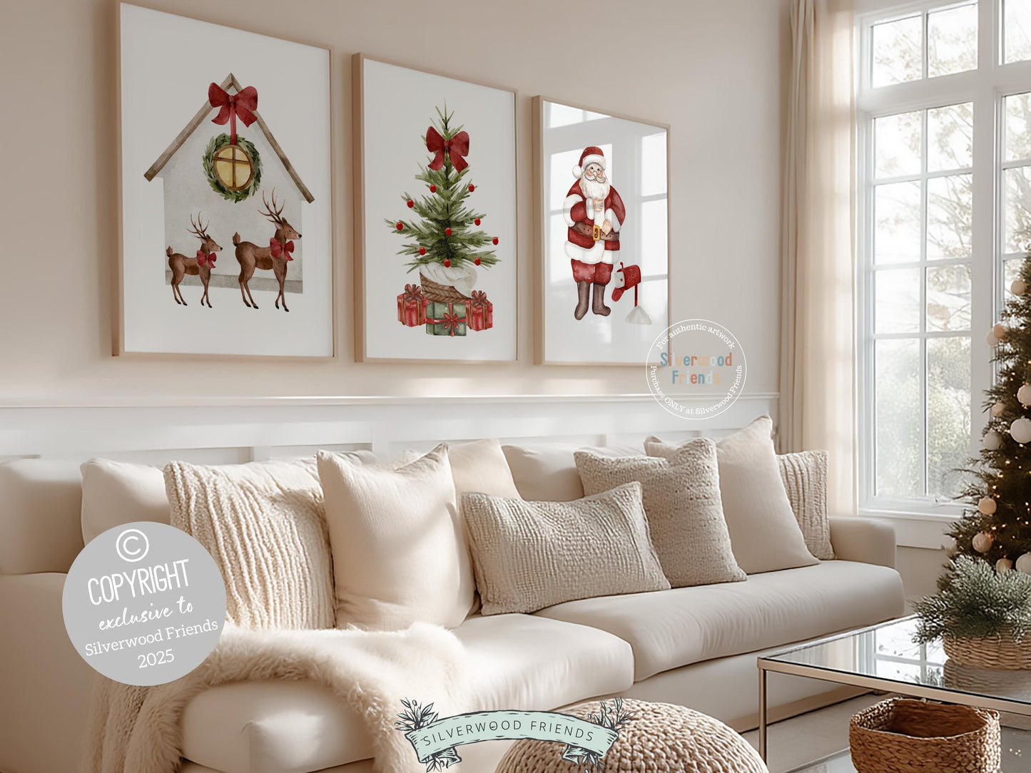Set of 3 Christmas Prints, Kids Santa Claus Christmas Printable Wall Art Posters, Festive Nursery Decor Digital Download Print