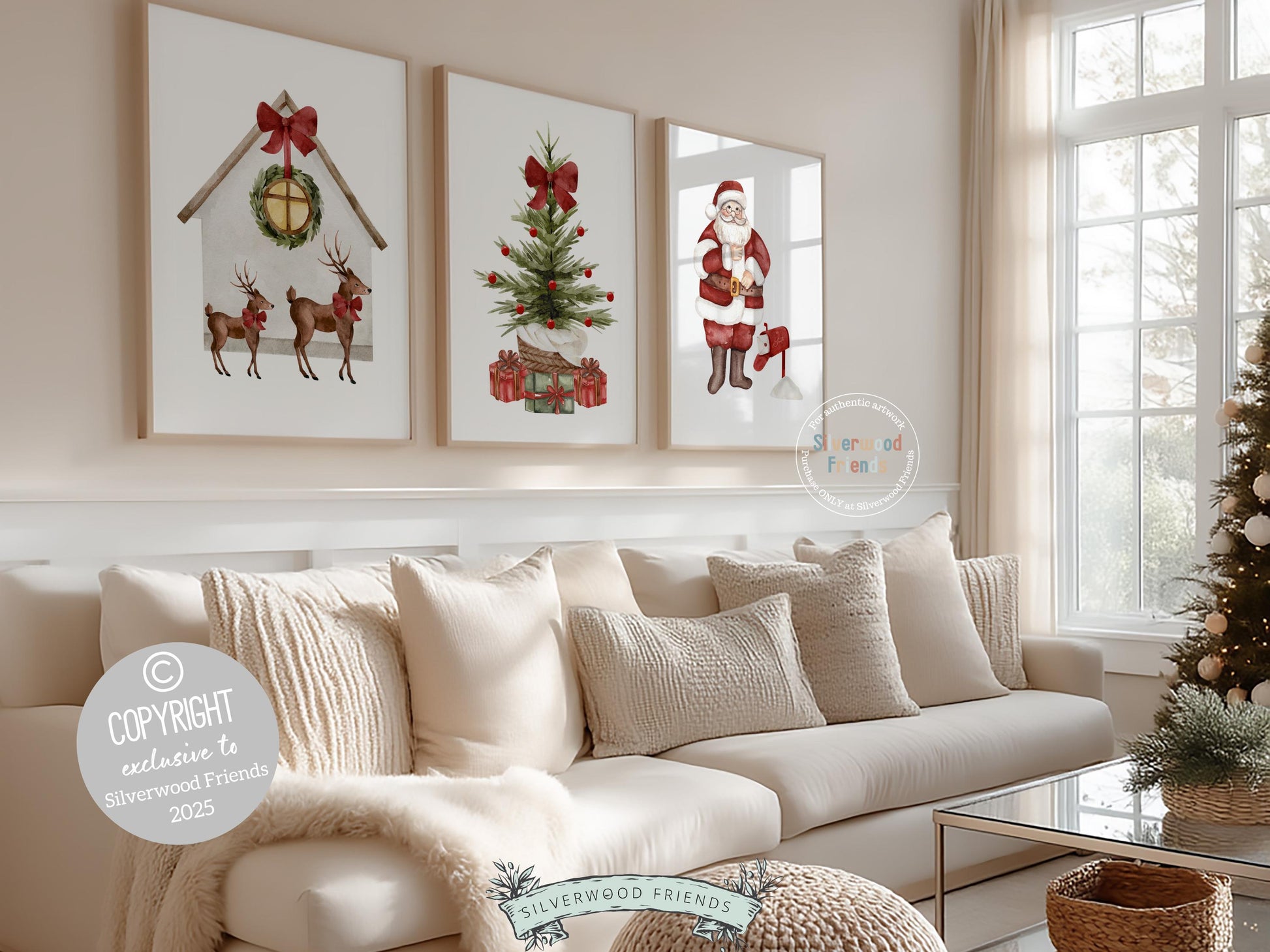 Set of 3 Christmas Prints, Kids Santa Claus Christmas Printable Wall Art Posters, Festive Nursery Decor Digital Download Print