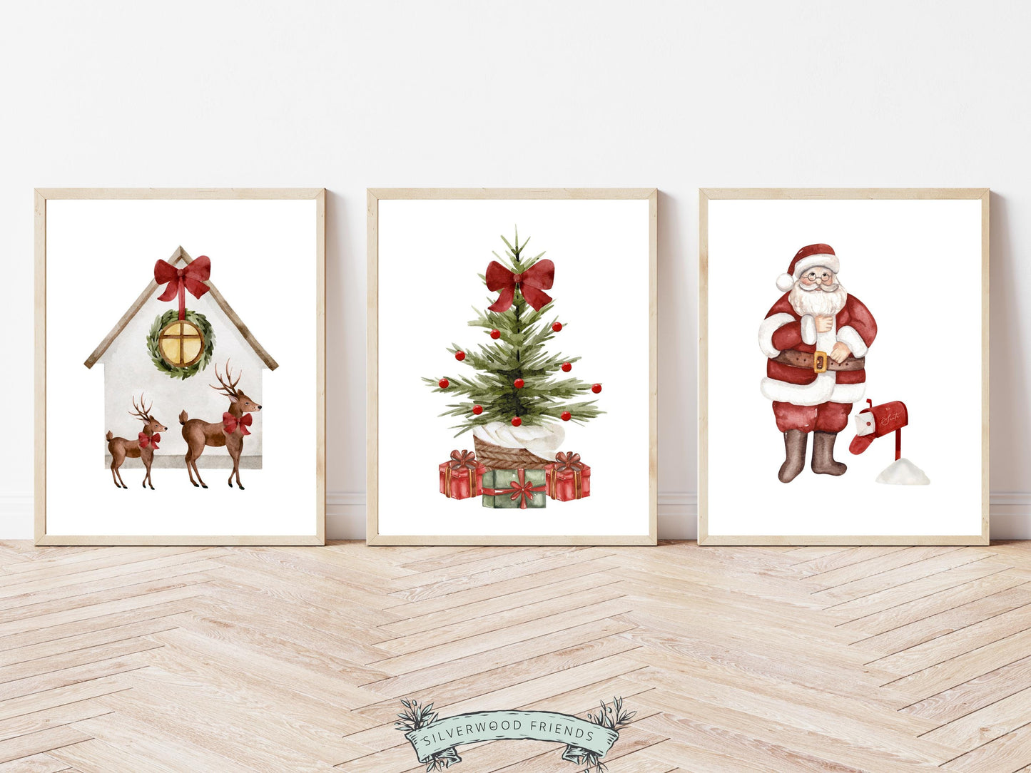 Set of 3 Christmas Prints, Kids Santa Claus Christmas Printable Wall Art Posters, Festive Nursery Decor Digital Download Print