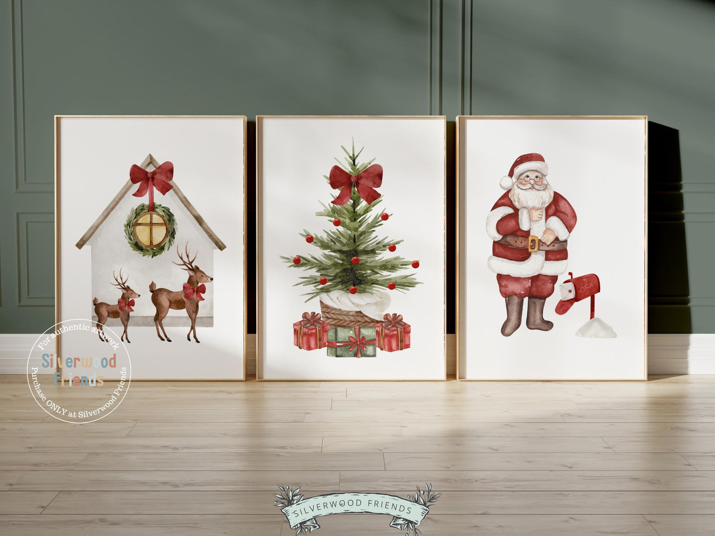Set of 3 Christmas Prints, Kids Santa Claus Christmas Printable Wall Art Posters, Festive Nursery Decor Digital Download Print