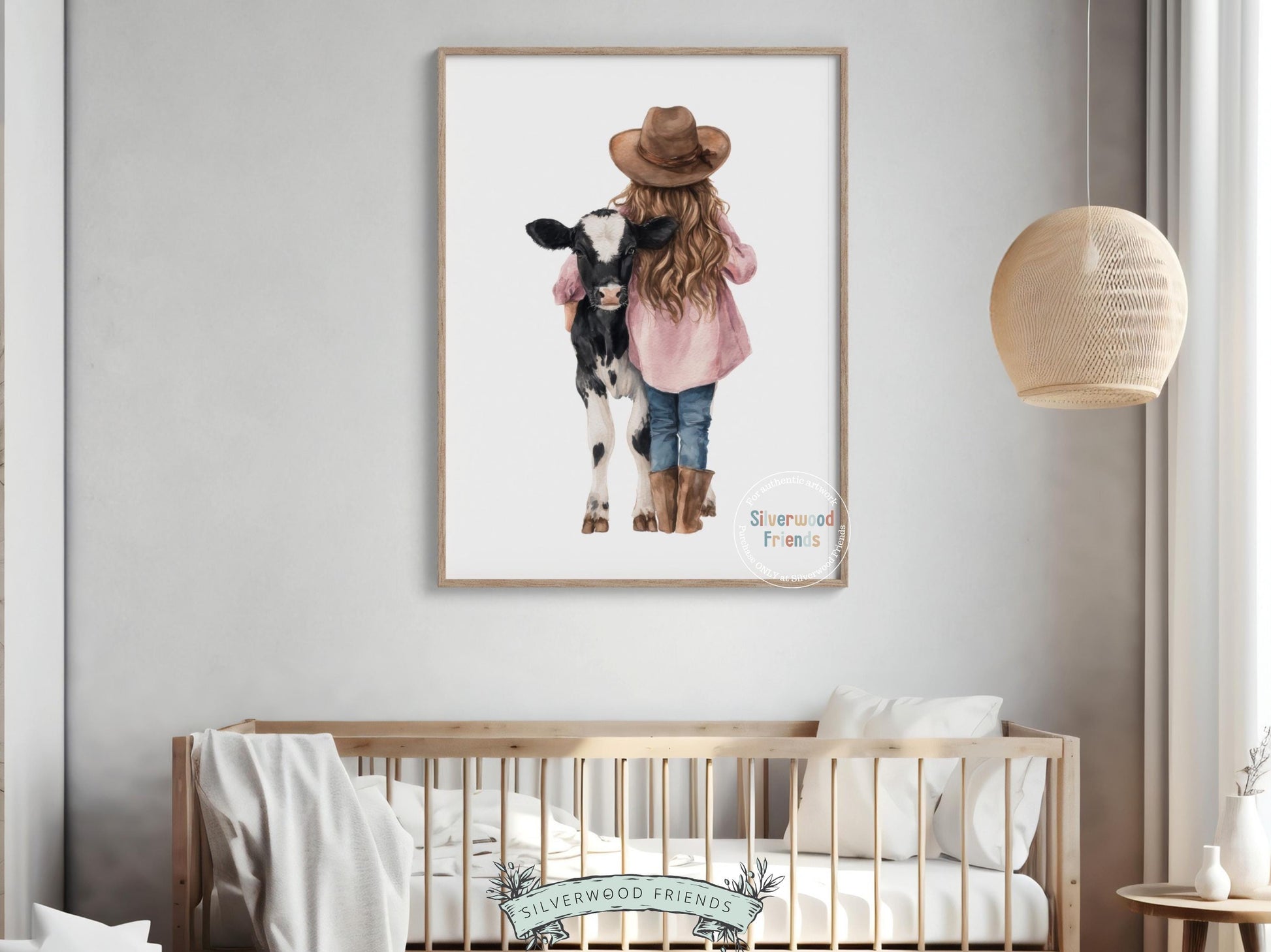 Cowgirl Nursery Print, Black and White Holstein Friesian Cow Nursery Decor, Girls Western Farm Bedroom Decor, Nursery Wall Art Digital Print