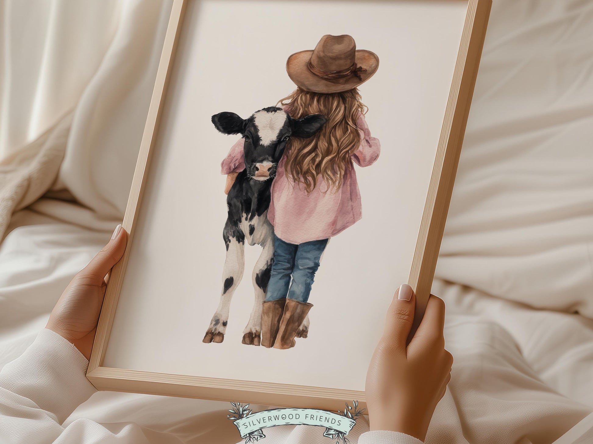 Cowgirl Nursery Print, Black and White Holstein Friesian Cow Nursery Decor, Girls Western Farm Bedroom Decor, Nursery Wall Art Digital Print