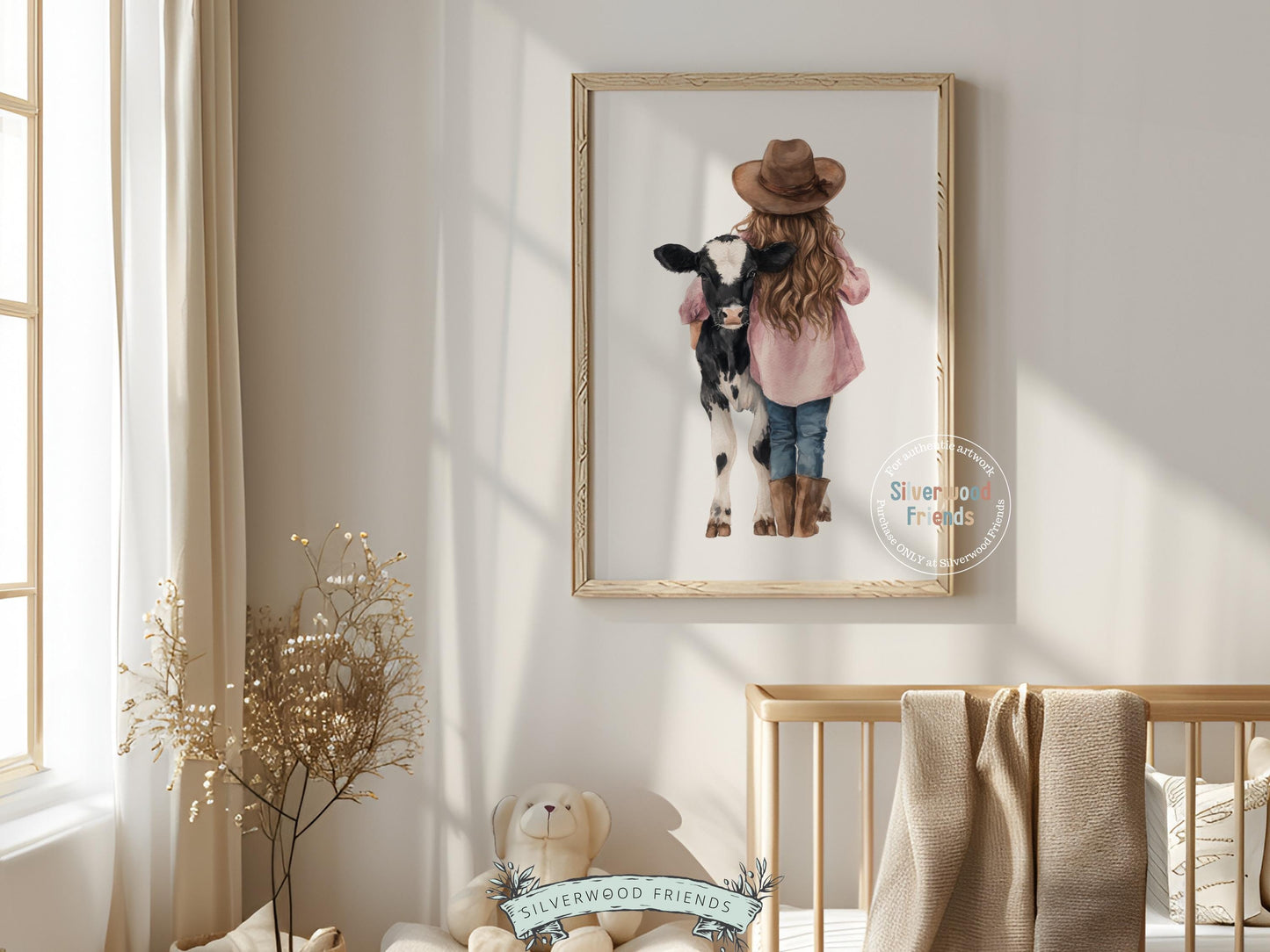 Cowgirl Nursery Print, Black and White Holstein Friesian Cow Nursery Decor, Girls Western Farm Bedroom Decor, Nursery Wall Art Digital Print