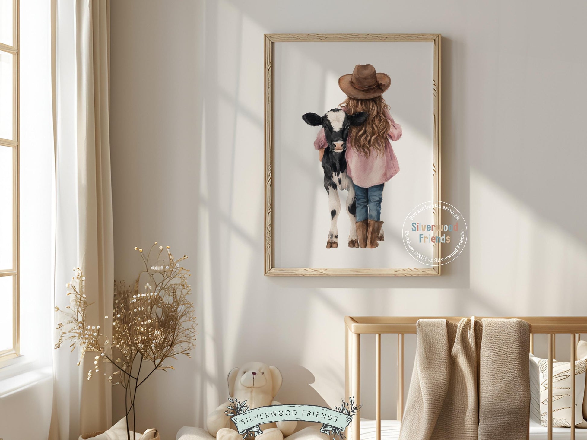 Cowgirl Nursery Print, Black and White Holstein Friesian Cow Nursery Decor, Girls Western Farm Bedroom Decor, Nursery Wall Art Digital Print