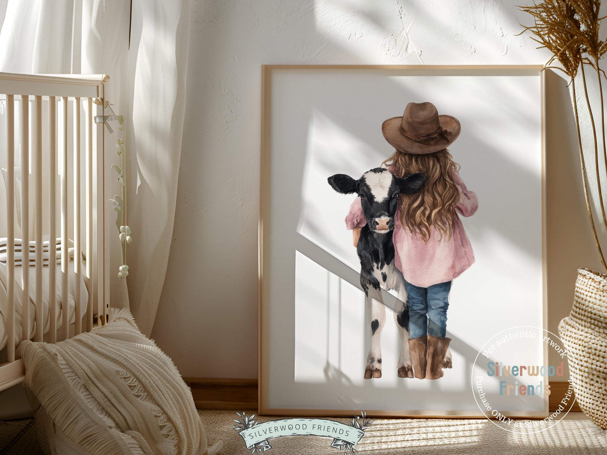 Cowgirl Nursery Print, Black and White Holstein Friesian Cow Nursery Decor, Girls Western Farm Bedroom Decor, Nursery Wall Art Digital Print