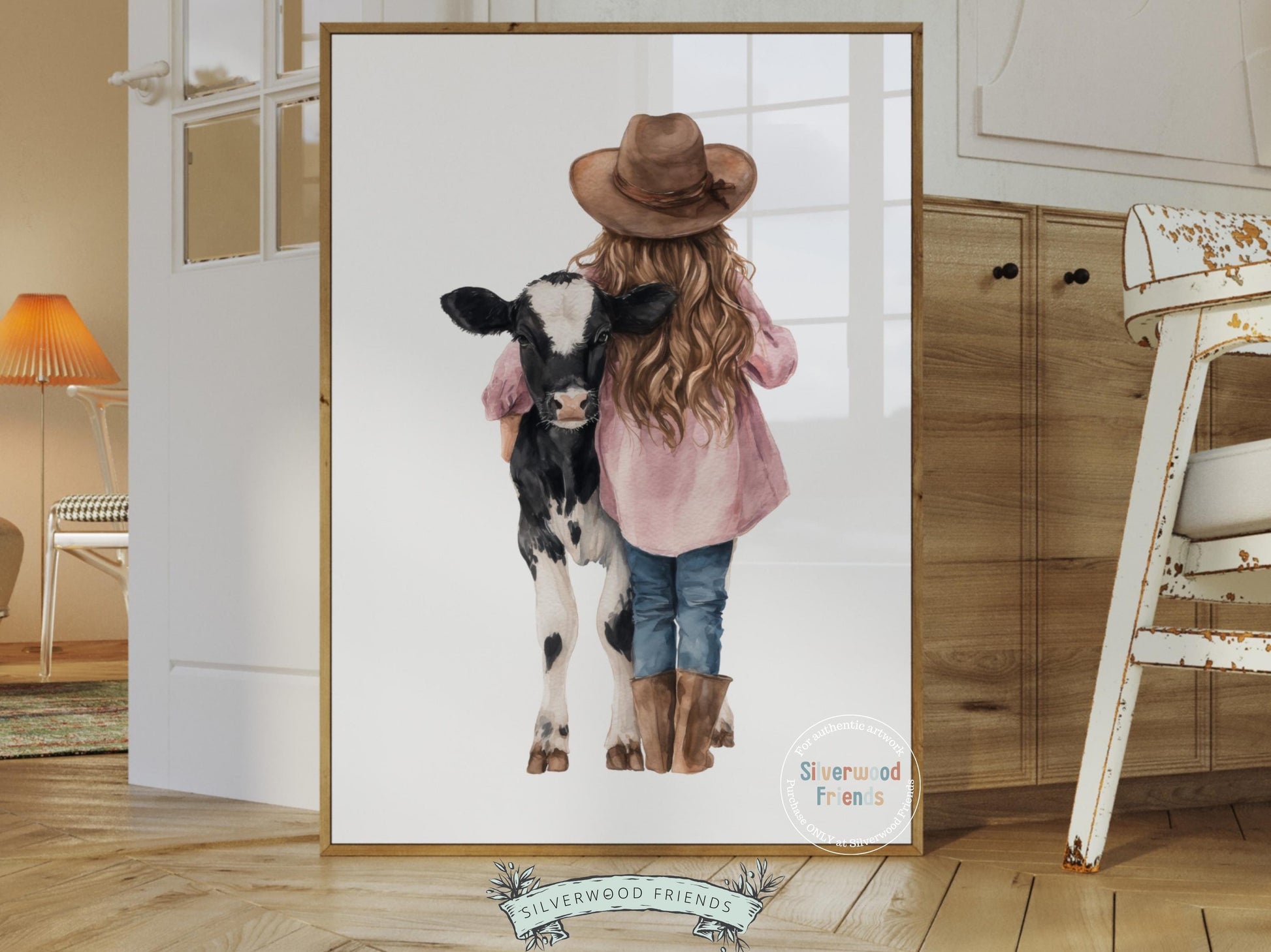 Cowgirl Nursery Print, Black and White Holstein Friesian Cow Nursery Decor, Girls Western Farm Bedroom Decor, Nursery Wall Art Digital Print