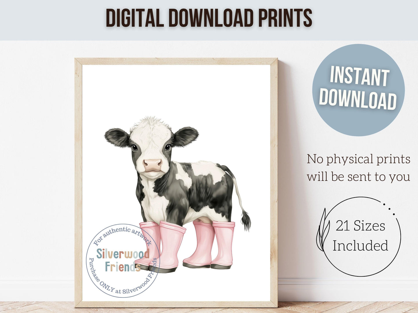 Cow Nursery Print, Pink Cow Nursery Decor, Black and White Holstein Friesian Cow Picture, Cowgirl Western Nursery Decor Digital Print