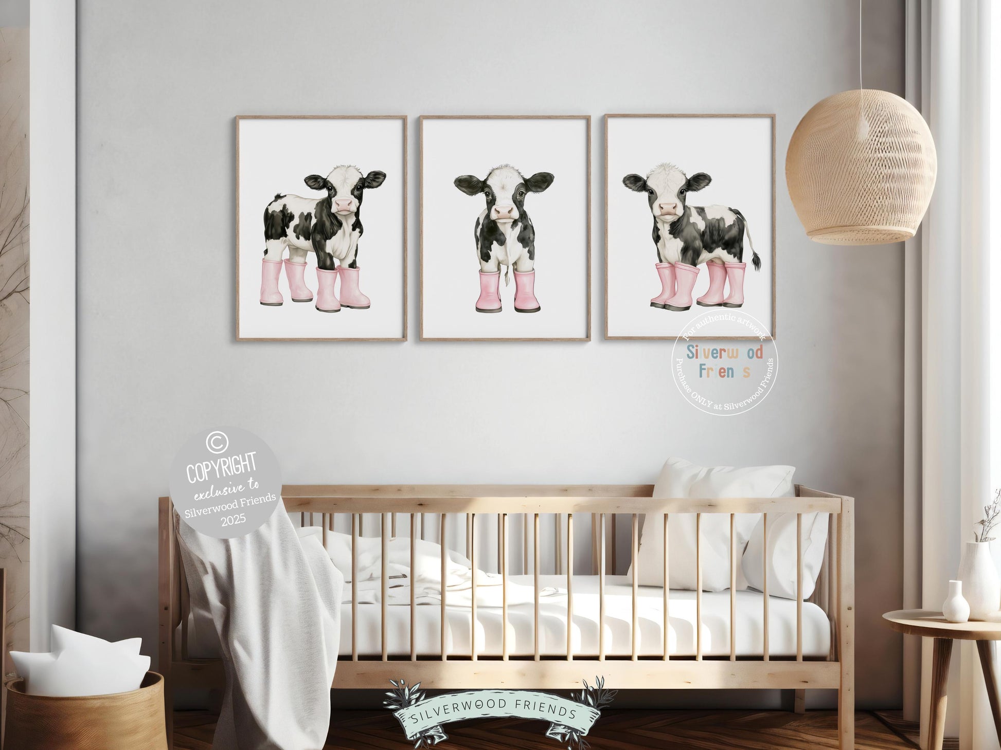 Cow Nursery Print, Pink Cow Nursery Decor, Black and White Holstein Friesian Cow Picture, Cowgirl Western Nursery Decor Digital Print