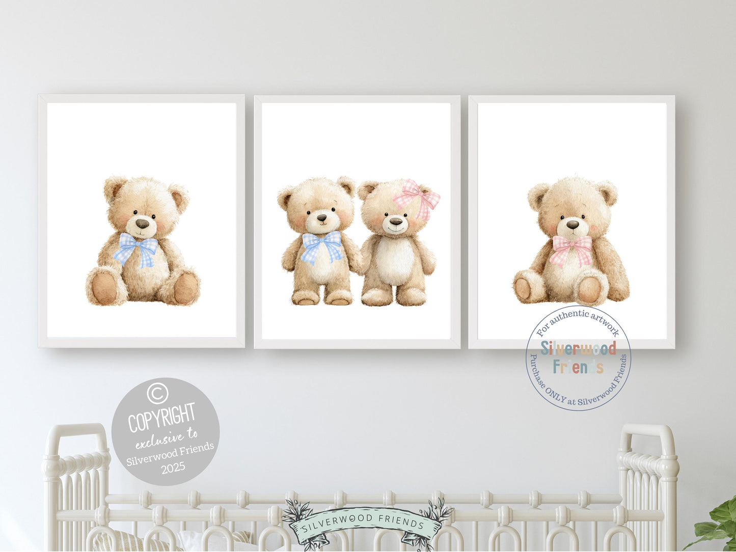 Teddy Bear Nursery Prints, Twin Sibling Woodland Teddy Bear Nursery Decor, Teddy Bear Twins Nursery Wall Art Neutral Nursery Digital Print