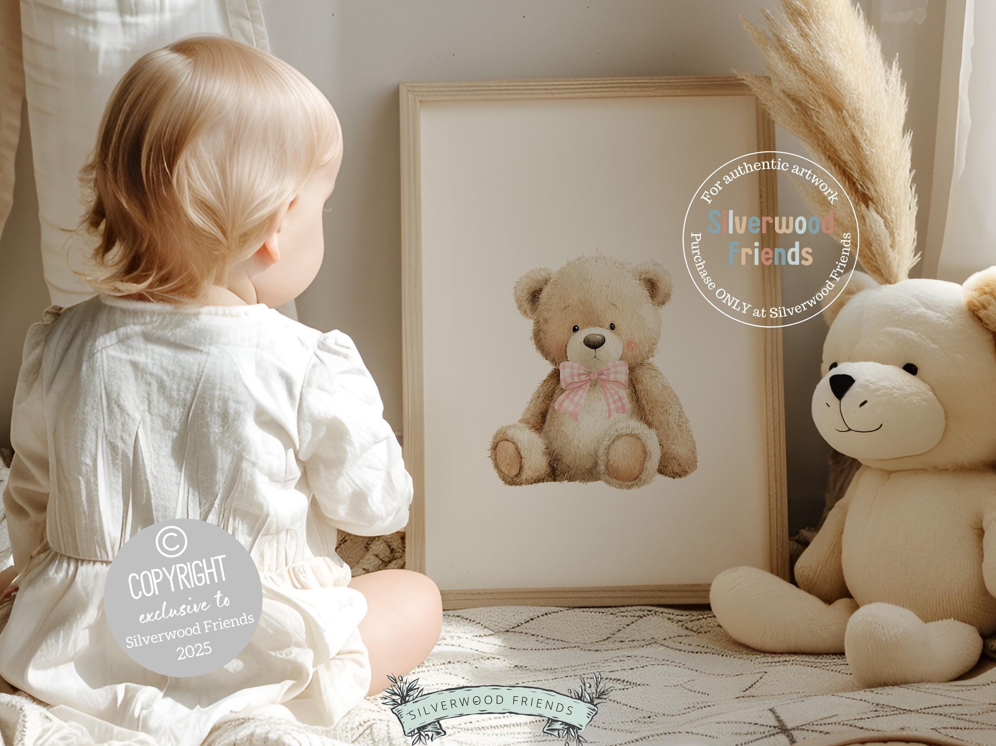 Teddy Bear Nursery Prints, Twin Sibling Woodland Teddy Bear Nursery Decor, Teddy Bear Twins Nursery Wall Art Neutral Nursery Digital Print