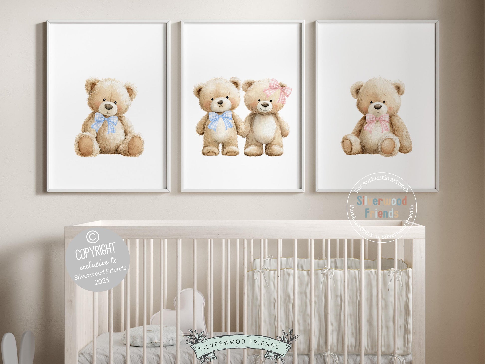 Teddy Bear Nursery Prints, Twin Sibling Woodland Teddy Bear Nursery Decor, Teddy Bear Twins Nursery Wall Art Neutral Nursery Digital Print