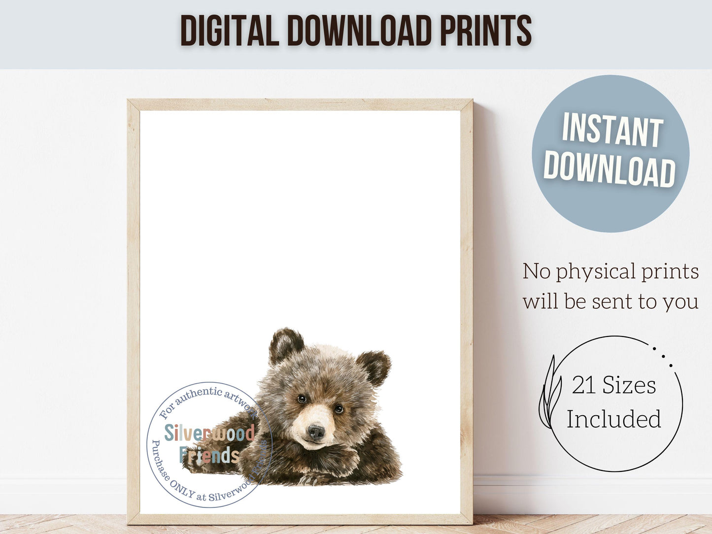 Woodland Bear Nursery Print, Woodland Bear Nursery Decor, Neutral Nursery Decor, Baby Bear Nursery Wall Art, Woodland Nursery Digital Prints