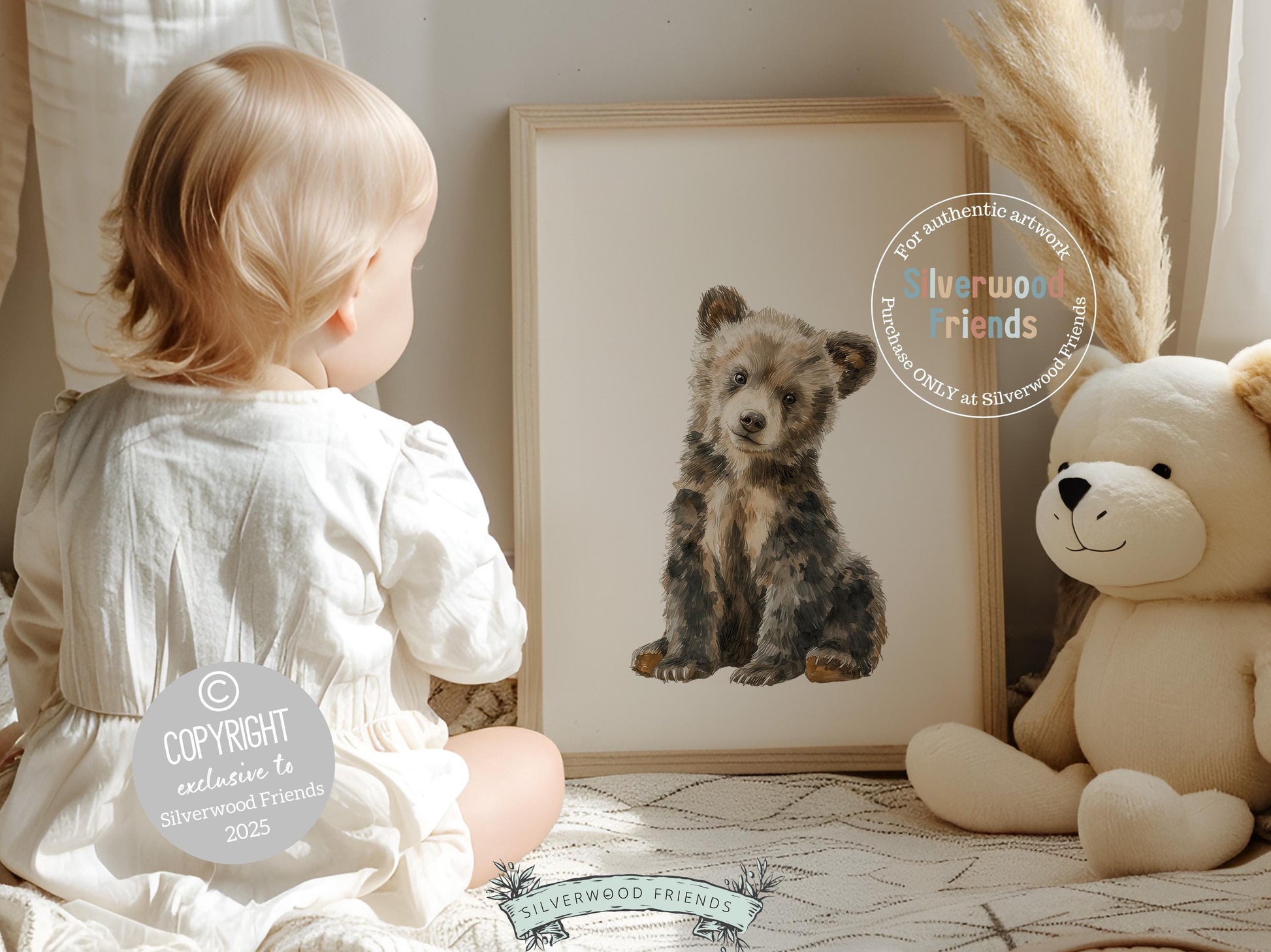 Woodland Bear Nursery Print, Woodland Bear Nursery Decor, Neutral Nursery Decor, Baby Bear Nursery Wall Art, Woodland Nursery Digital Prints