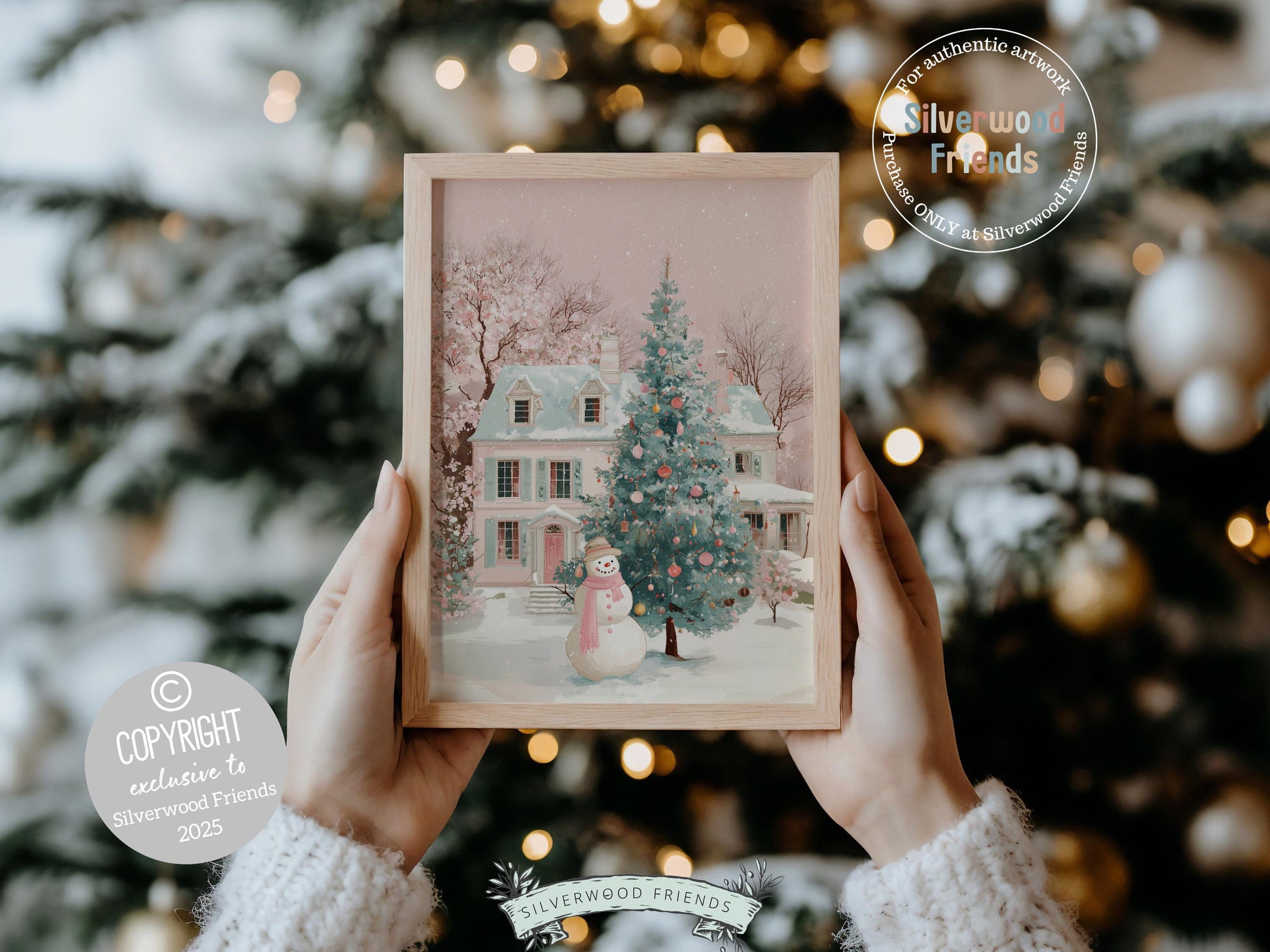 Pastel Snowman Christmas Print, Pink and Green Festive Holiday Printable Wall Art, Cottagecore Farmhouse Xmas Decor Digital Print
