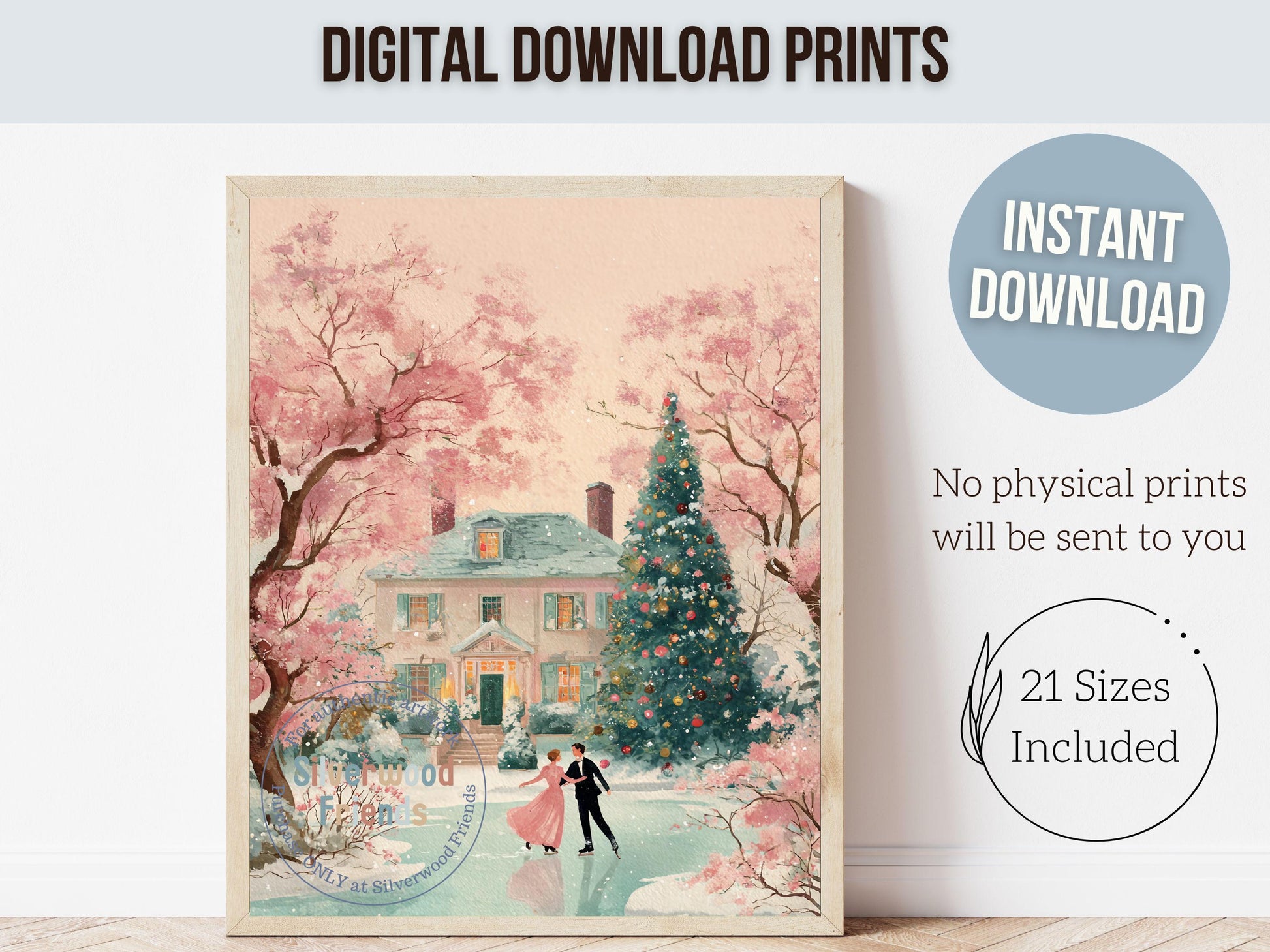 Pastel Ballerina Christmas Print, Pink and Green Christmas Ice Skating Printable Wall Art, Holiday Hosting Nutcracker Decor Digital Print