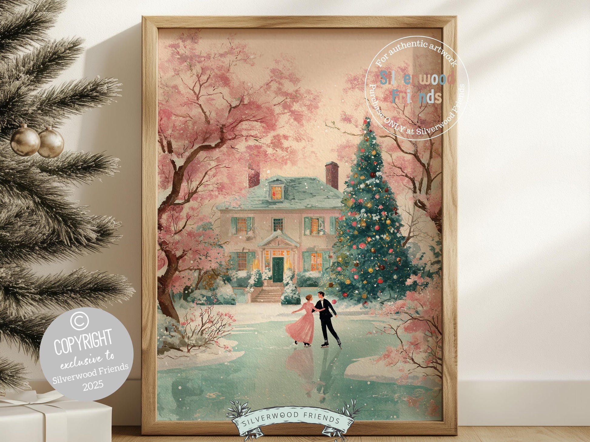 Pastel Ballerina Christmas Print, Pink and Green Christmas Ice Skating Printable Wall Art, Holiday Hosting Nutcracker Decor Digital Print