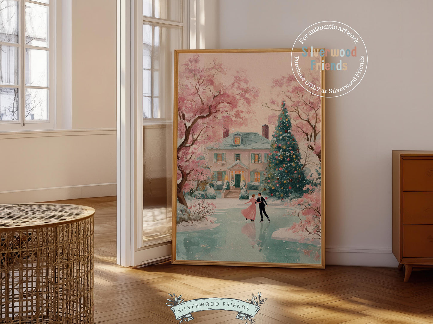 Pastel Ballerina Christmas Print, Pink and Green Christmas Ice Skating Printable Wall Art, Holiday Hosting Nutcracker Decor Digital Print