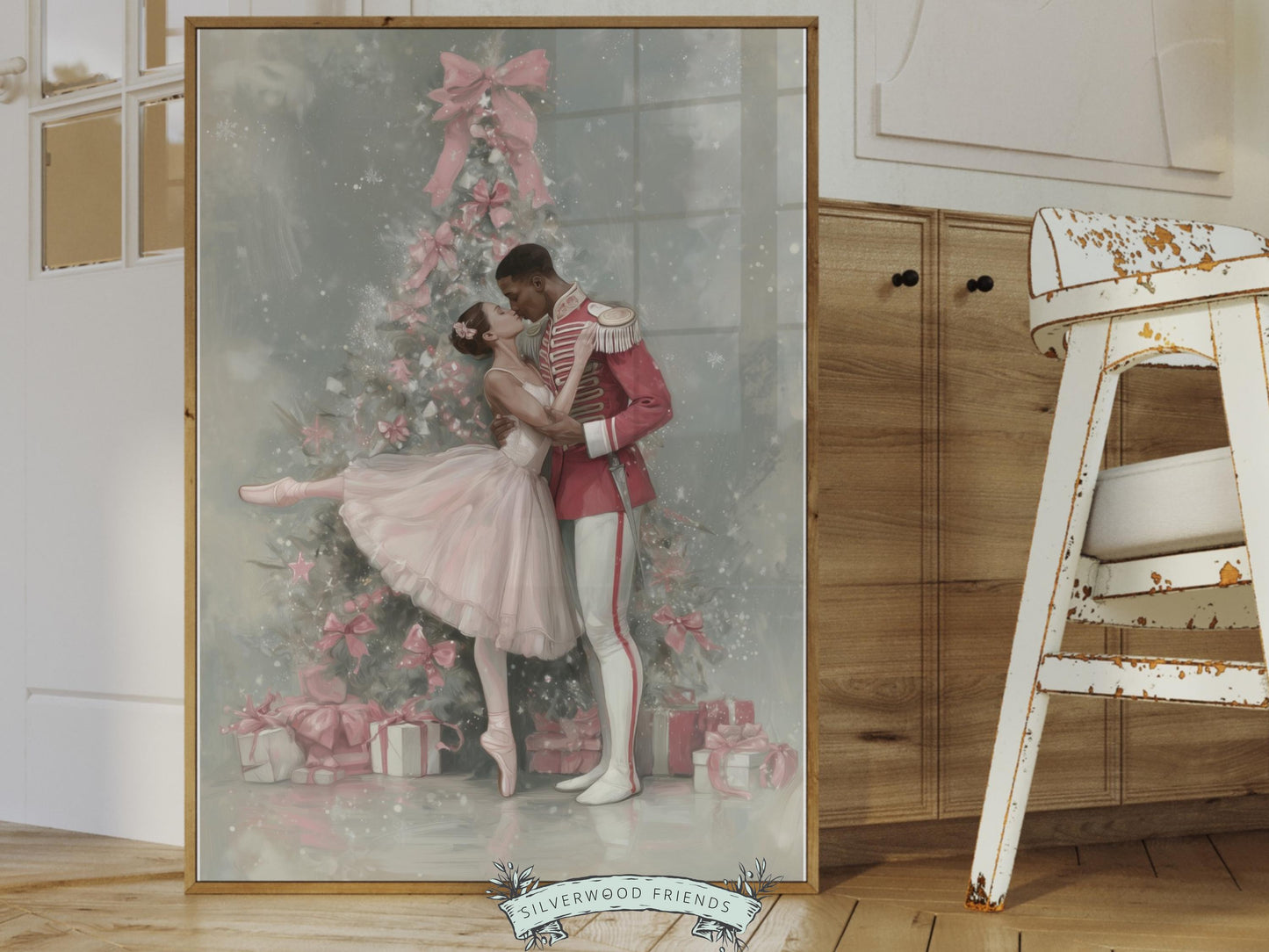 Nutcracker Ballet Christmas Print, African American Nutcracker Ballerina Christmas Printable Wall Art, Black People Christmas Digital Print