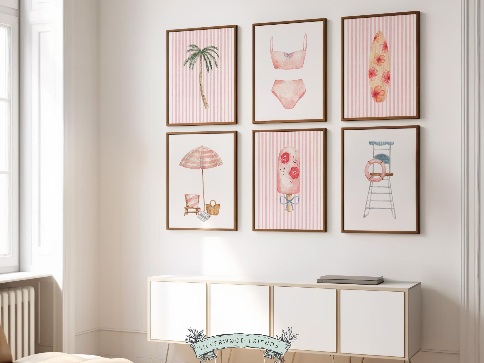 Coastal Beach Nursery Prints, Surfing Beach House Decor, Set of 6 Digital Print