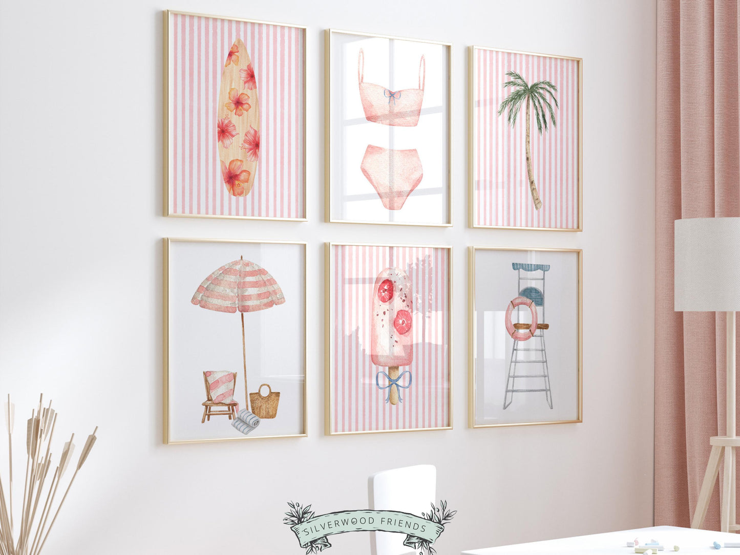 Coastal Beach Nursery Prints, Surfing Beach House Decor, Set of 6 Digital Print