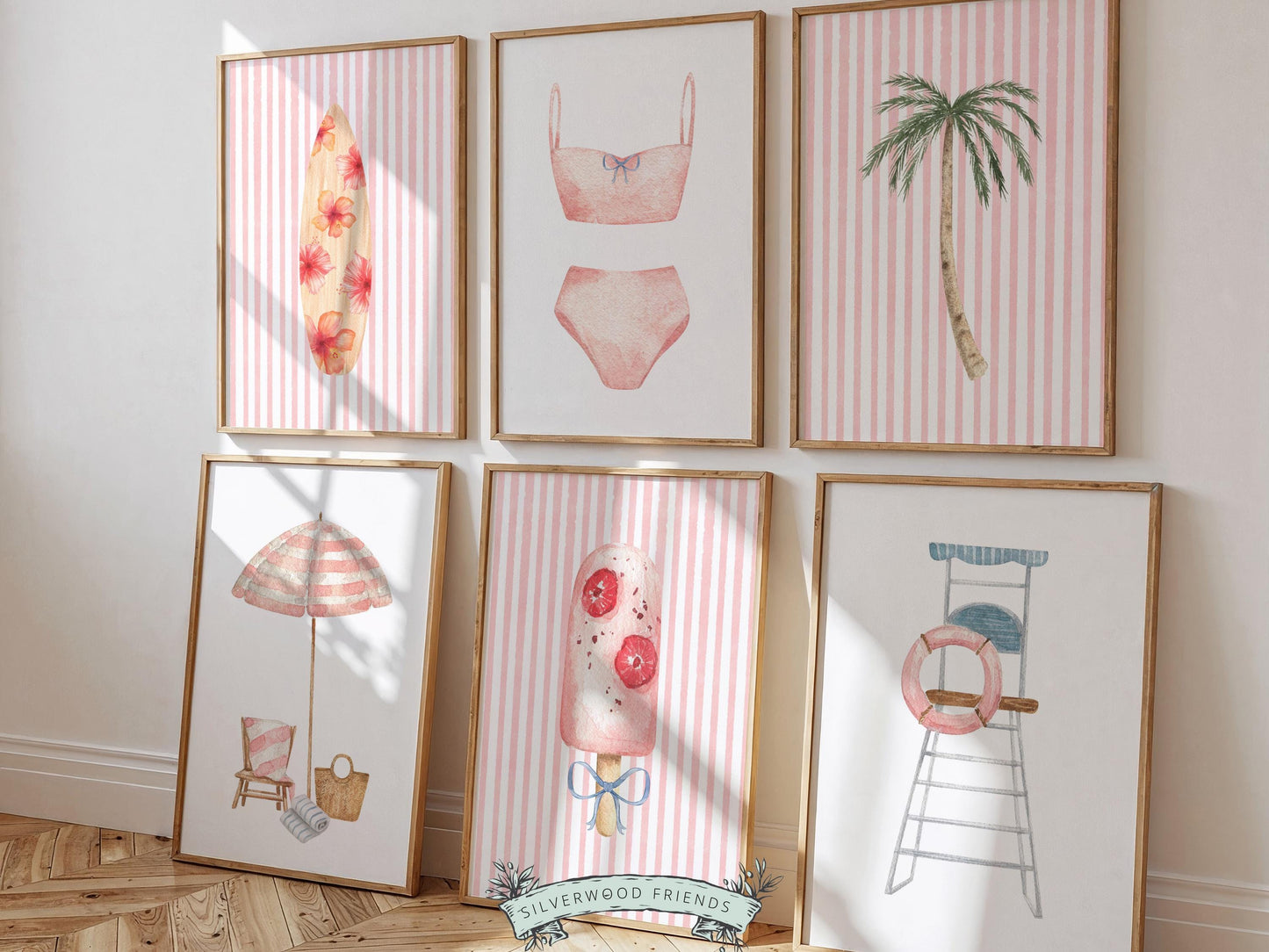 Coastal Beach Nursery Prints, Surfing Beach House Decor, Set of 6 Digital Print