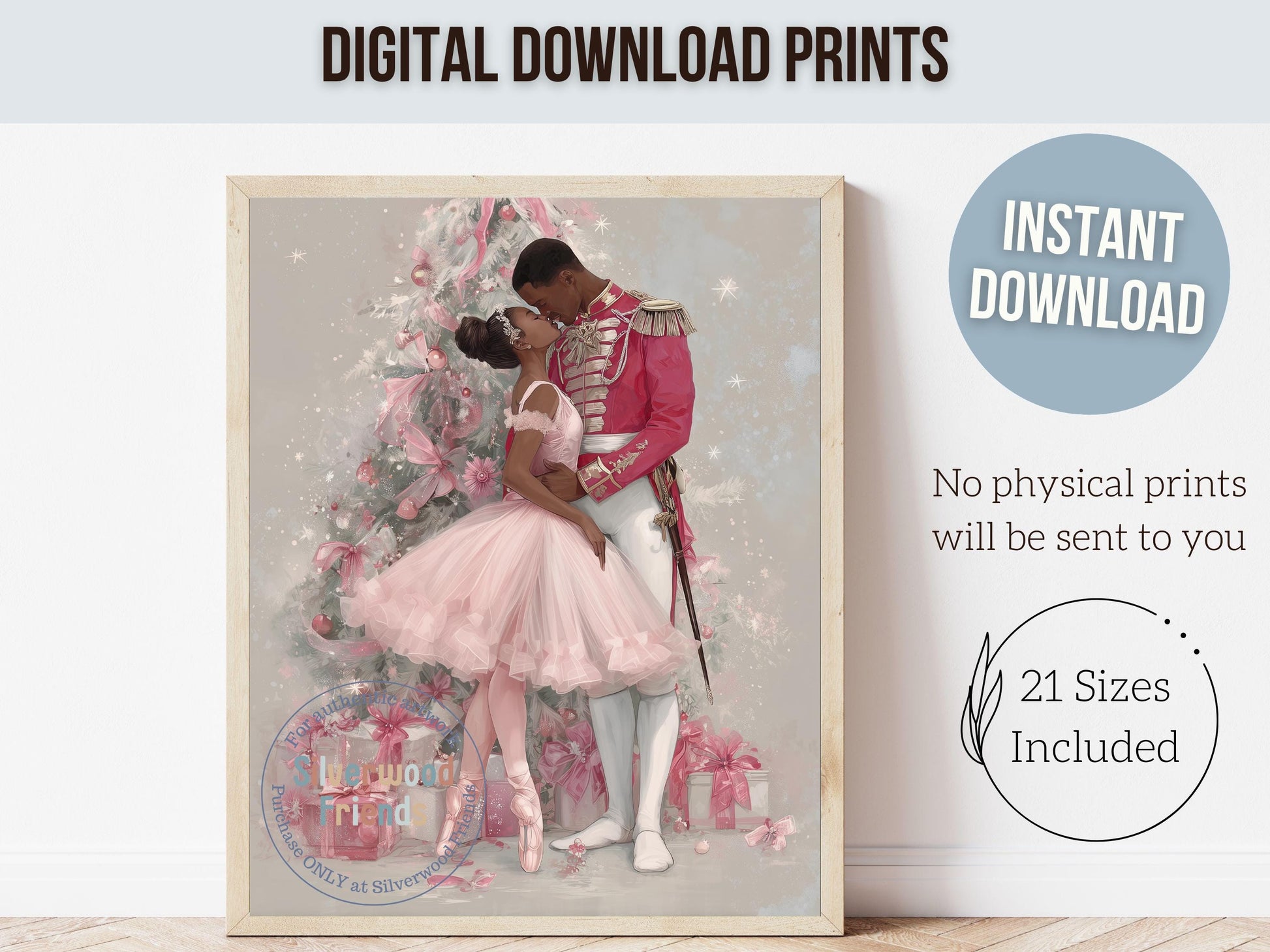 African American Nutcracker Ballet Christmas Print, Black Ballerina and Nutcracker Christmas Printable Wall Art, Digital Download