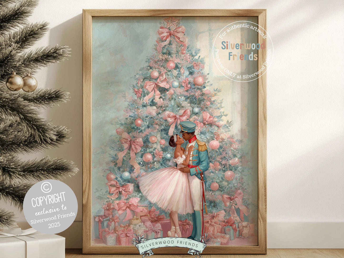 African American Nutcracker Ballet Christmas Print, Black Ballerina and Nutcracker Pastel Christmas Printable Wall Art, Digital Download