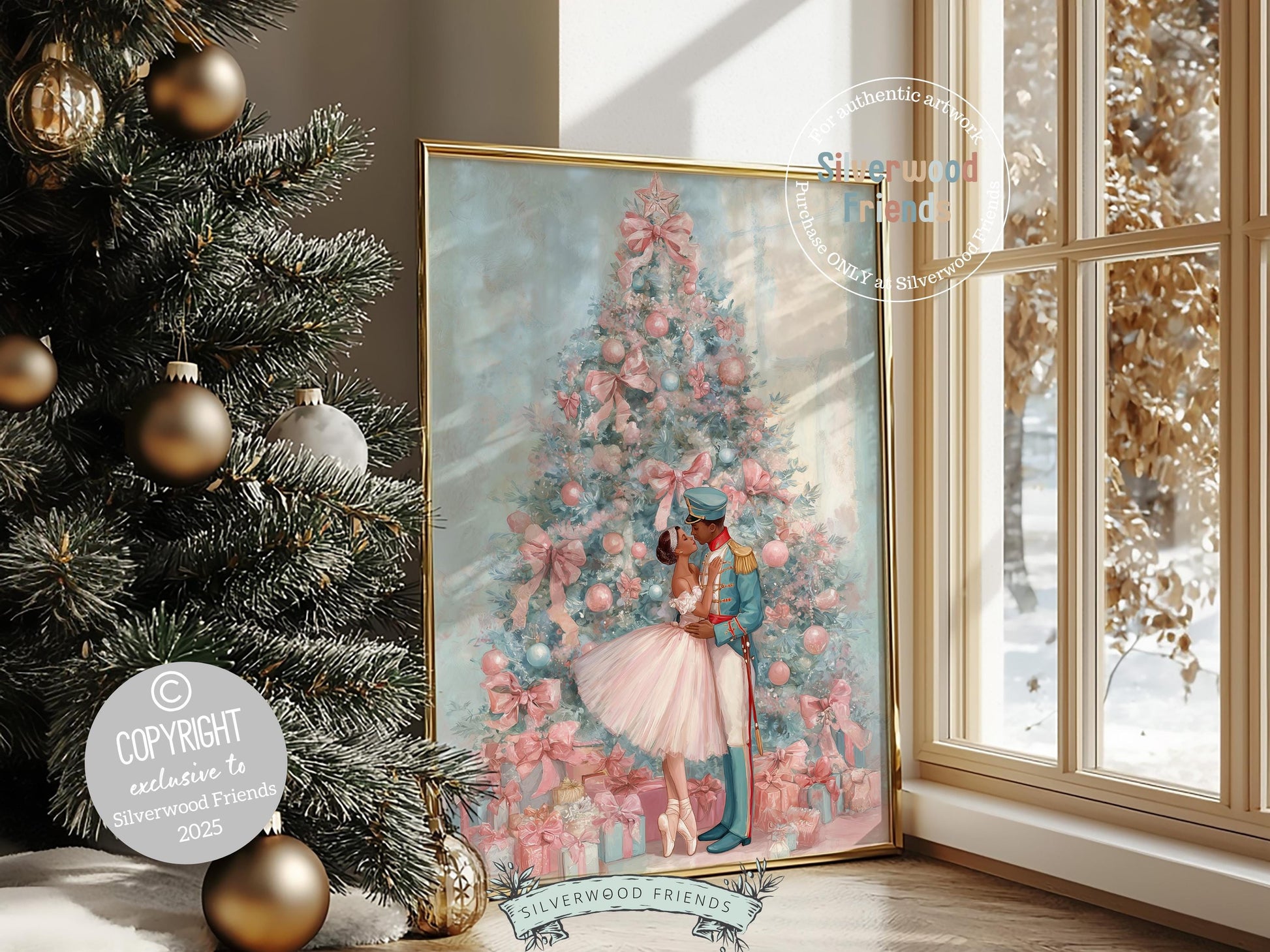 African American Nutcracker Ballet Christmas Print, Black Ballerina and Nutcracker Pastel Christmas Printable Wall Art, Digital Download