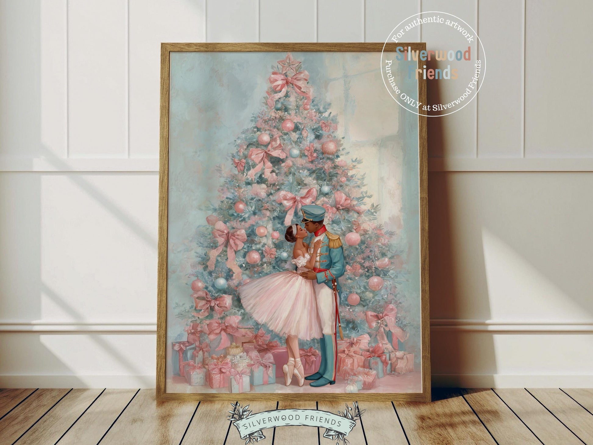 African American Nutcracker Ballet Christmas Print, Black Ballerina and Nutcracker Pastel Christmas Printable Wall Art, Digital Download