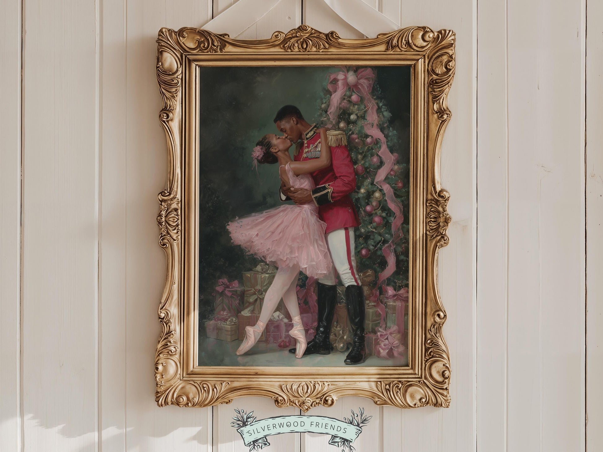 African American Nutcracker Ballet Christmas Print, Black Ballerina and Nutcracker Christmas Printable Wall Art Digital Download