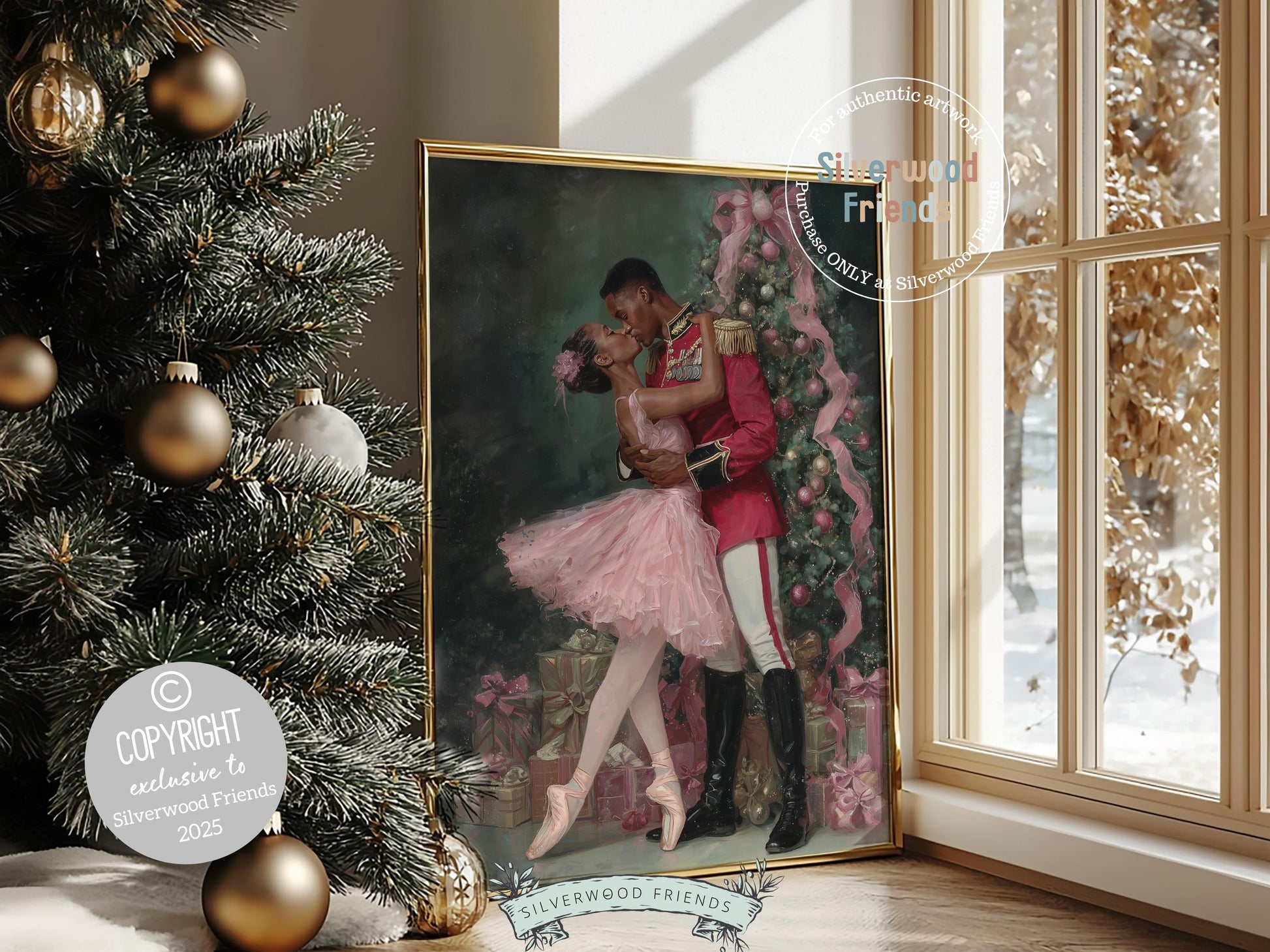 African American Nutcracker Ballet Christmas Print, Black Ballerina and Nutcracker Christmas Printable Wall Art Digital Download