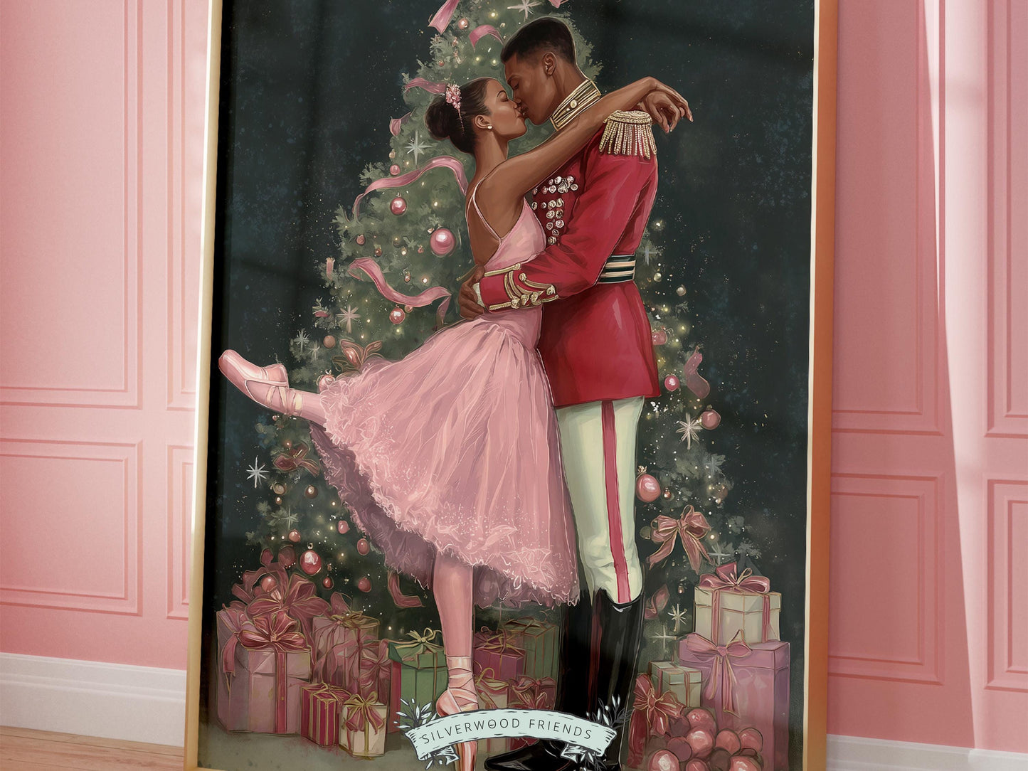 African American Nutcracker Ballet Christmas Print, Black Ballerina and Nutcracker Christmas Printable Wall Art Digital Download