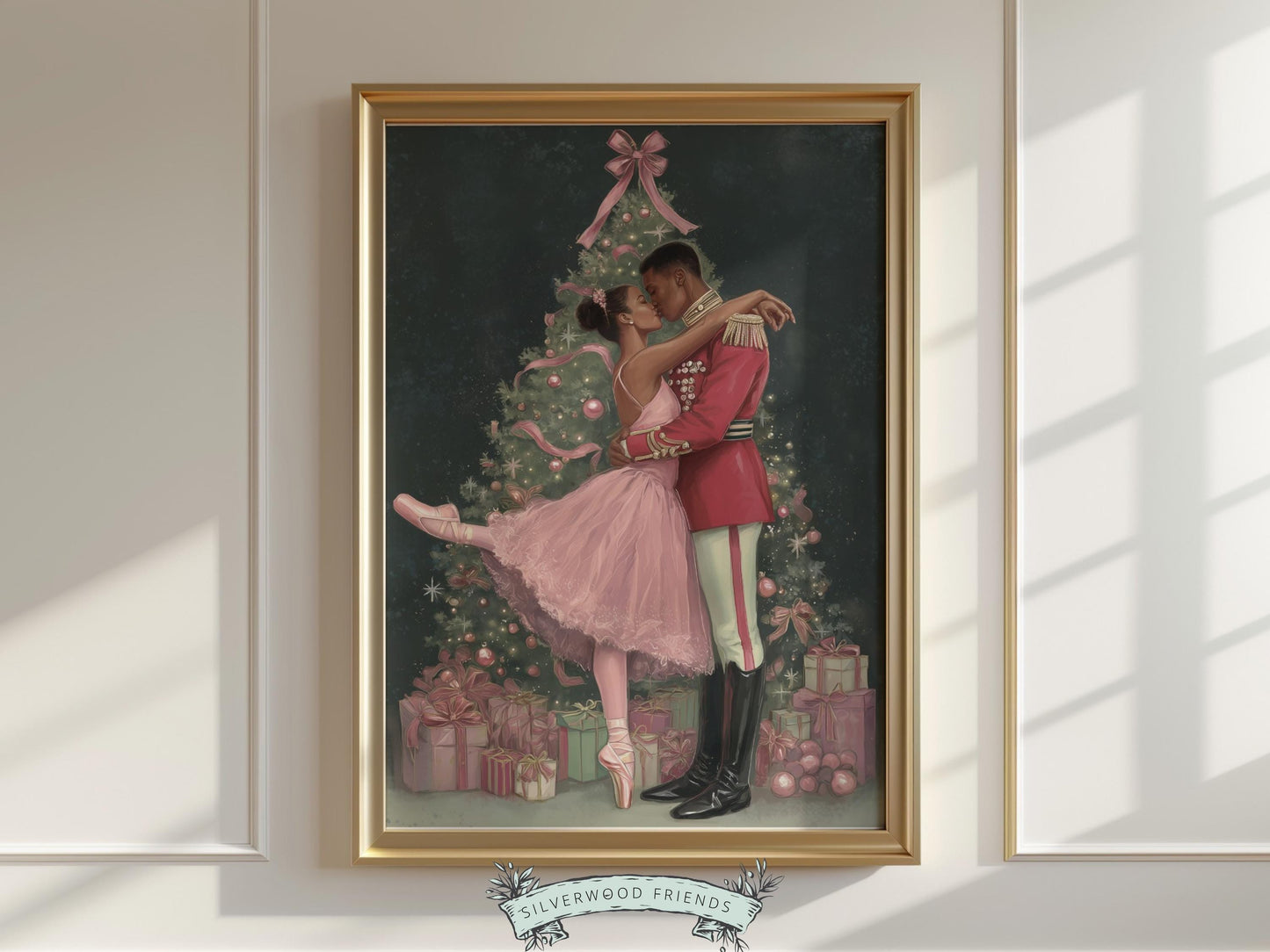 African American Nutcracker Ballet Christmas Print, Black Ballerina and Nutcracker Christmas Printable Wall Art Digital Download