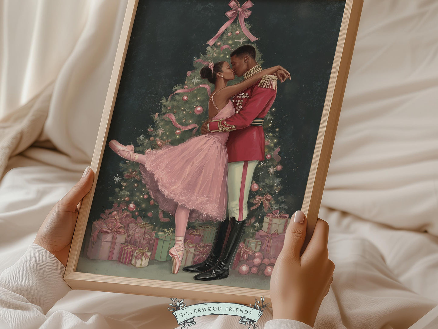 African American Nutcracker Ballet Christmas Print, Black Ballerina and Nutcracker Christmas Printable Wall Art Digital Download