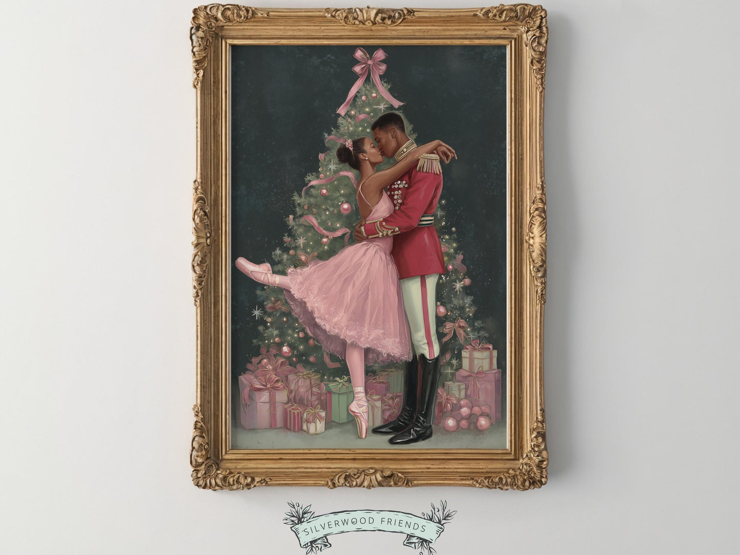 African American Nutcracker Ballet Christmas Print, Black Ballerina and Nutcracker Christmas Printable Wall Art Digital Download