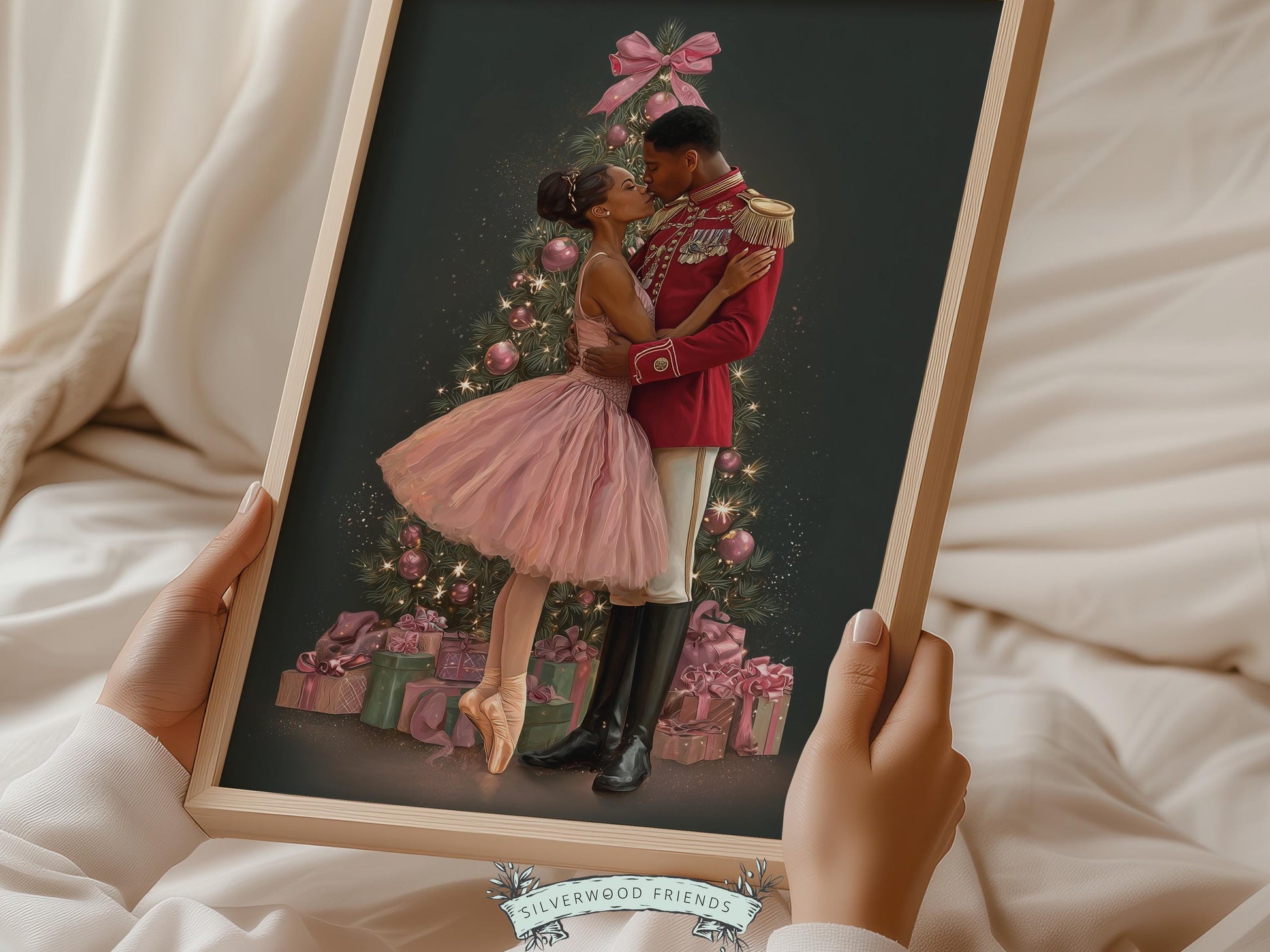 African American Nutcracker Ballet Christmas Print, Black Ballerina and Nutcracker Christmas Printable Wall Art Digital Download
