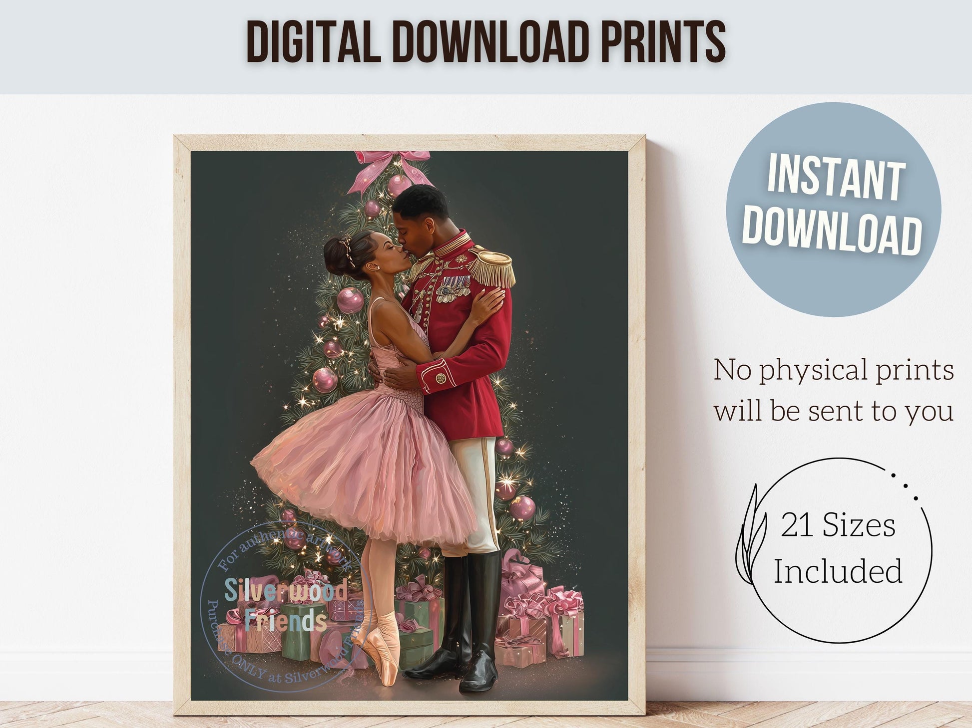 African American Nutcracker Ballet Christmas Print, Black Ballerina and Nutcracker Christmas Printable Wall Art Digital Download