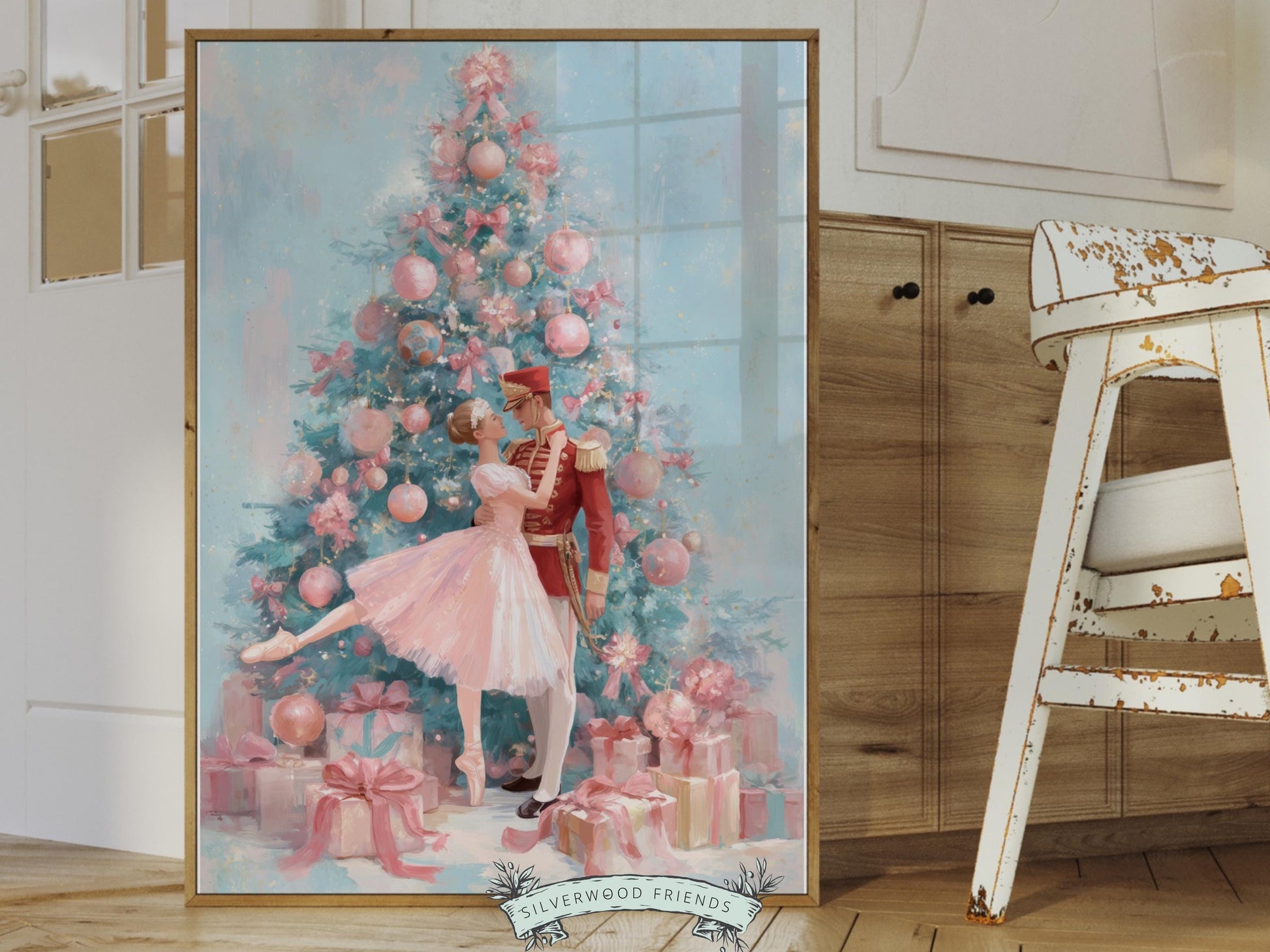 Nutcracker Ballet Christmas Print, Ballerina Christmas Printable Wall Art, Festive Christmas Holiday Decor, Vintage Christmas Digital Print