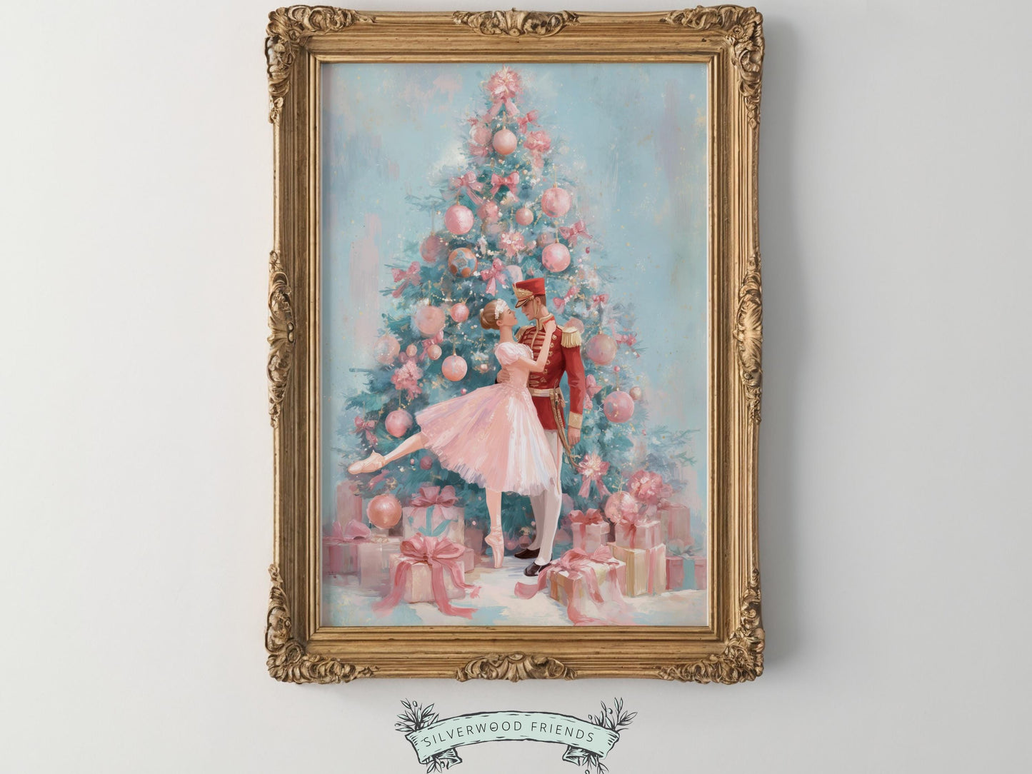 Nutcracker Ballet Christmas Print, Ballerina Christmas Printable Wall Art, Festive Christmas Holiday Decor, Vintage Christmas Digital Print