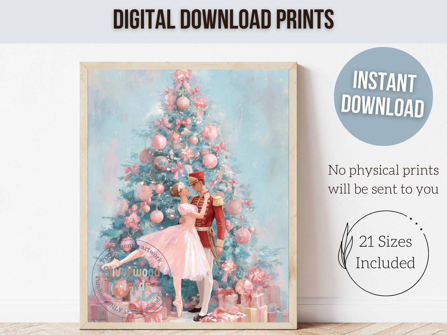 Nutcracker Ballet Christmas Print, Ballerina Christmas Printable Wall Art, Festive Christmas Holiday Decor, Vintage Christmas Digital Print