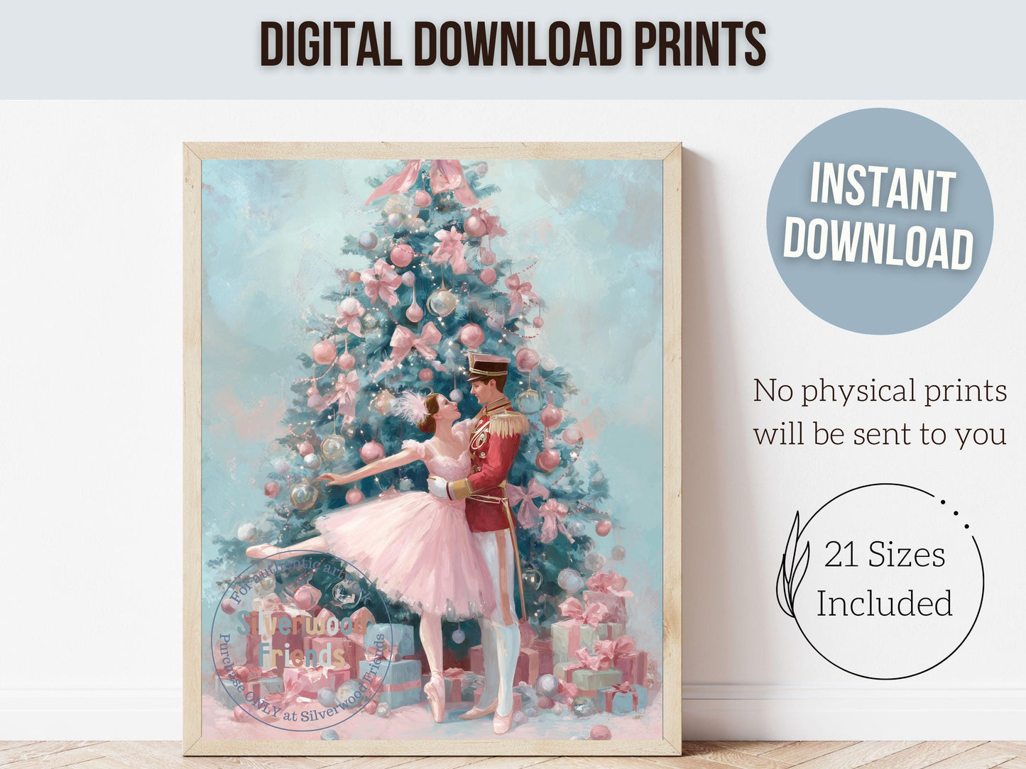 Nutcracker Ballet Christmas Print, Ballerina Christmas Printable Wall Art, Festive Christmas Holiday Decor, Vintage Christmas Digital Print