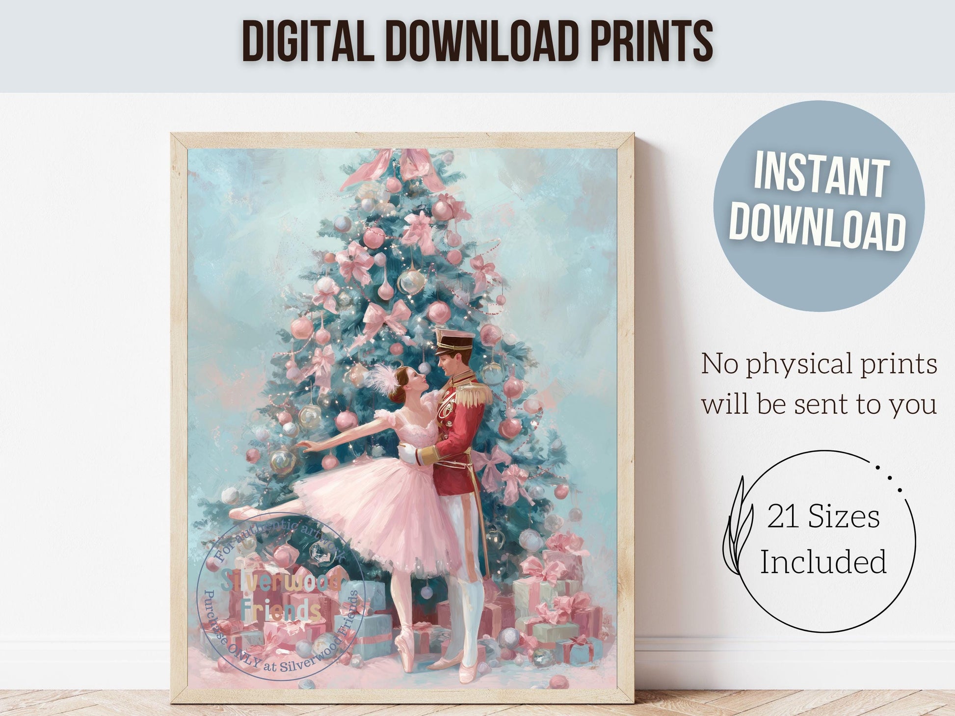 Nutcracker Ballet Christmas Print, Ballerina Christmas Printable Wall Art, Festive Christmas Holiday Decor, Vintage Christmas Digital Print