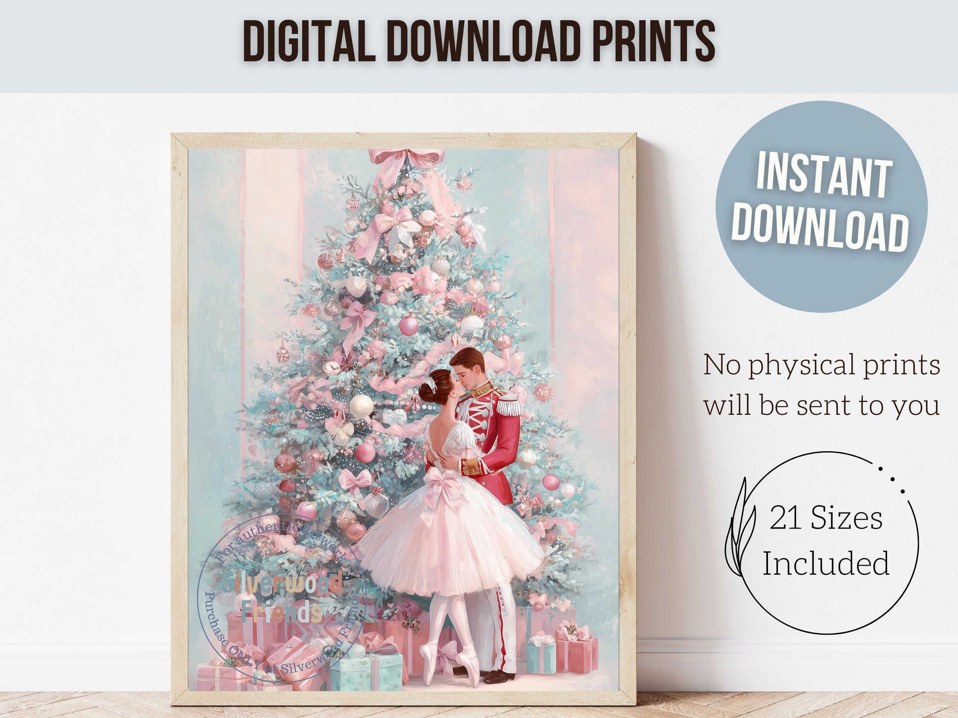 Nutcracker Ballet Christmas Print, Ballerina Christmas Printable Wall Art Poster, Festive Vintage Holiday Decor, Digital Download