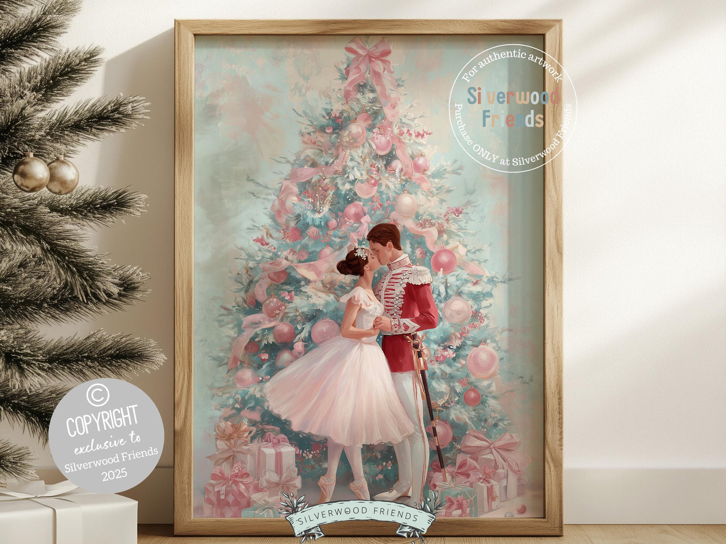 Nutcracker Ballet Christmas Print, Ballerina Christmas Printable Wall Art Poster, Pastel Festive Vintage Holiday Decor, Digital Download