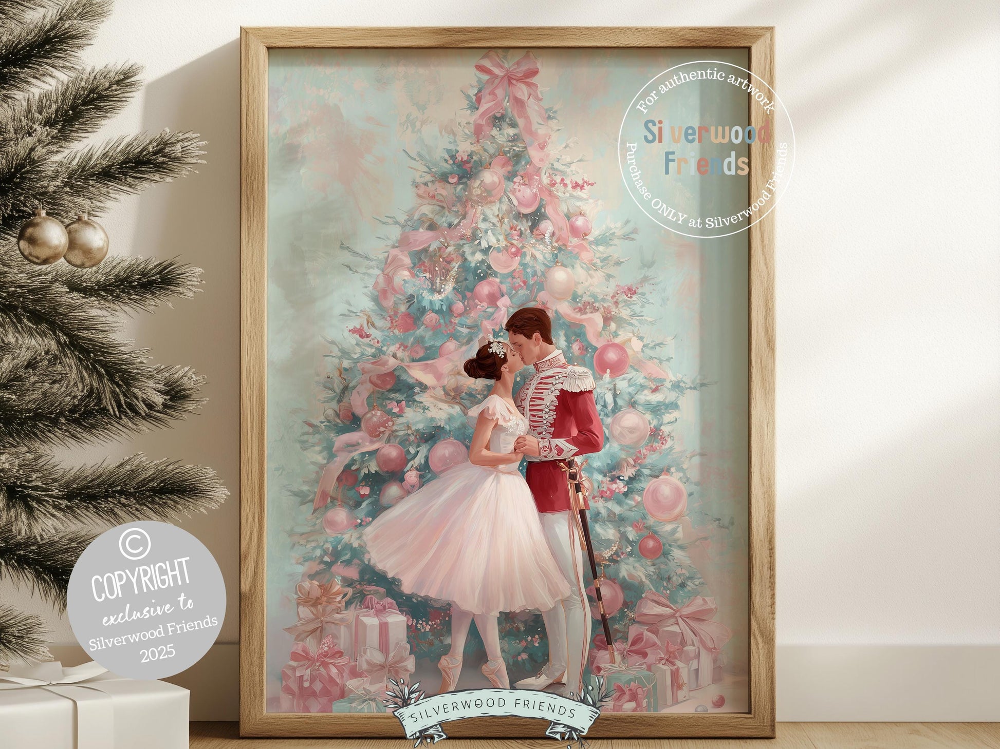 Nutcracker Ballet Christmas Print, Ballerina Christmas Printable Wall Art Poster, Pastel Festive Vintage Holiday Decor, Digital Download