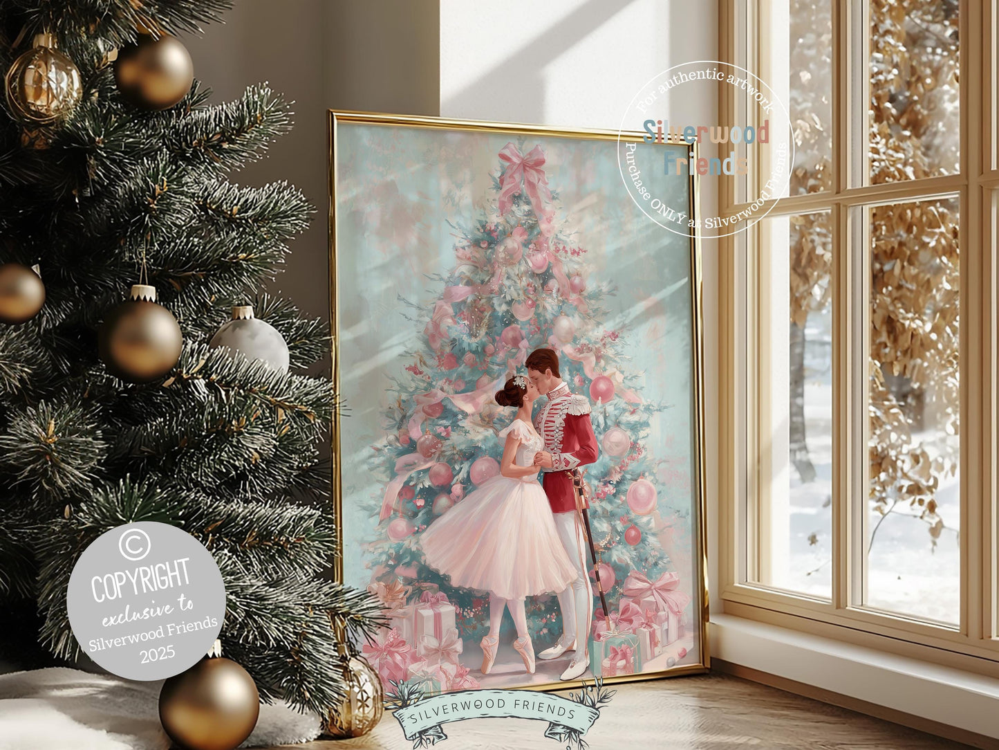 Nutcracker Ballet Christmas Print, Ballerina Christmas Printable Wall Art Poster, Pastel Festive Vintage Holiday Decor, Digital Download
