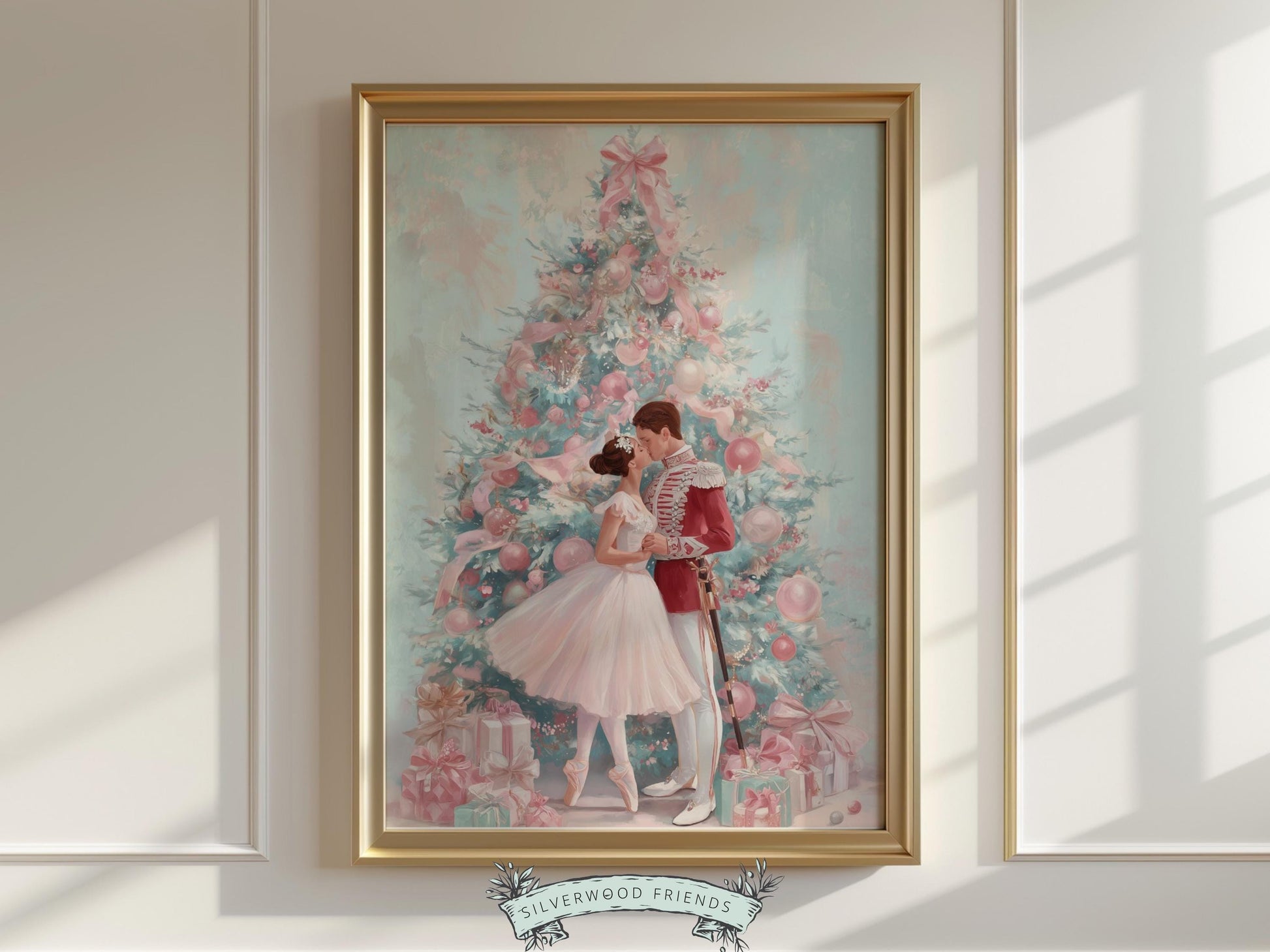 Nutcracker Ballet Christmas Print, Ballerina Christmas Printable Wall Art Poster, Pastel Festive Vintage Holiday Decor, Digital Download