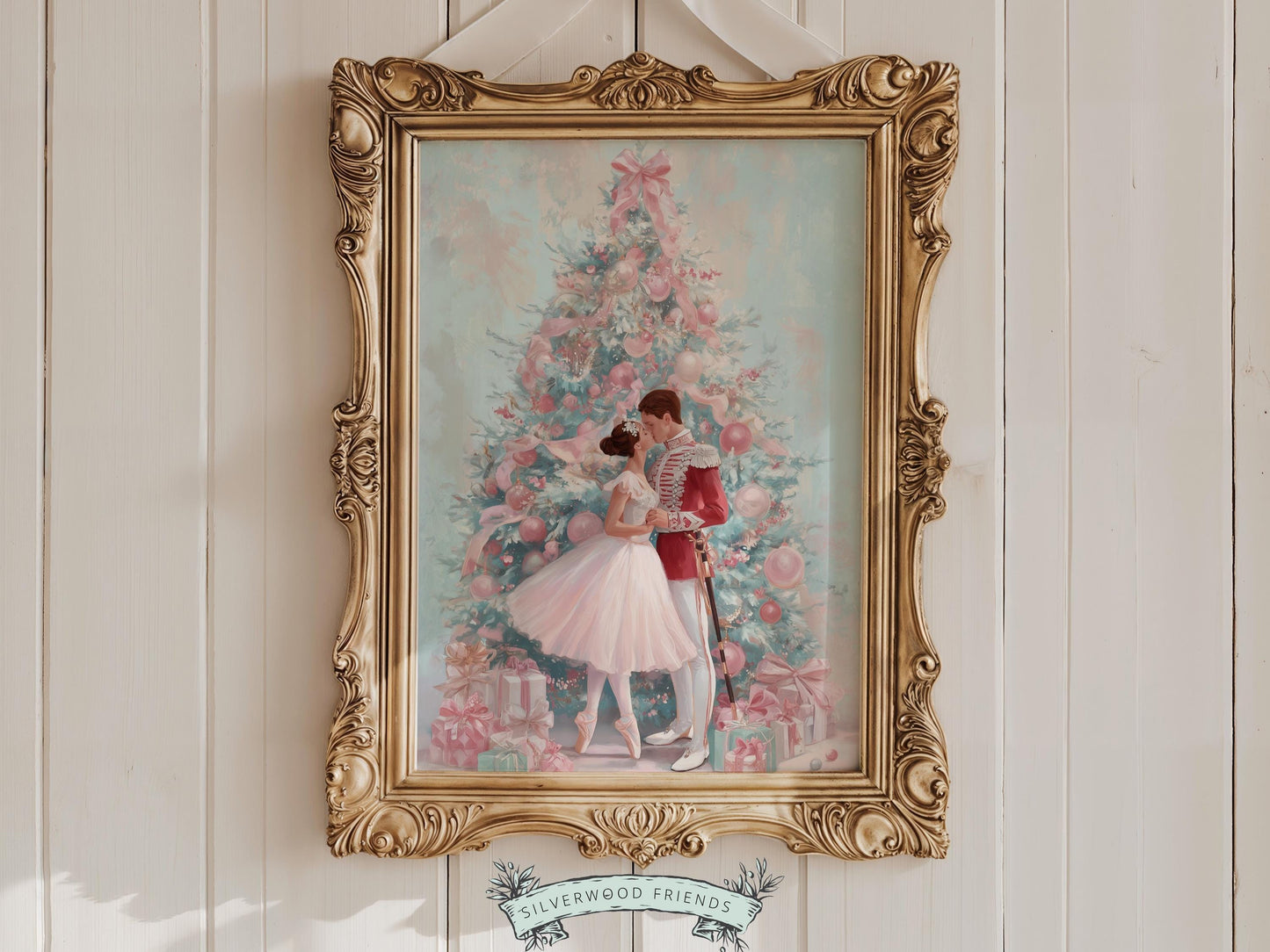 Nutcracker Ballet Christmas Print, Ballerina Christmas Printable Wall Art Poster, Pastel Festive Vintage Holiday Decor, Digital Download