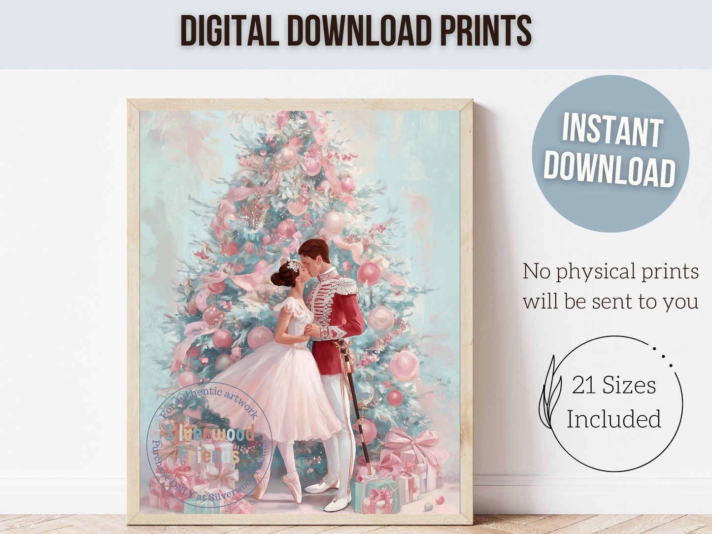 Nutcracker Ballet Christmas Print, Ballerina Christmas Printable Wall Art Poster, Pastel Festive Vintage Holiday Decor, Digital Download