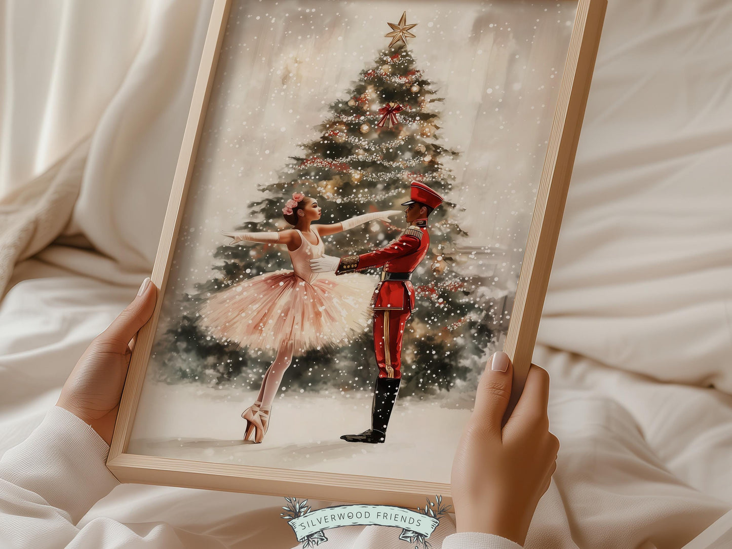 Nutcracker Ballet Christmas Print, African American Ballerina Nutcracker Christmas Printable Wall Art, Black Girl Wall Decor Digital Print